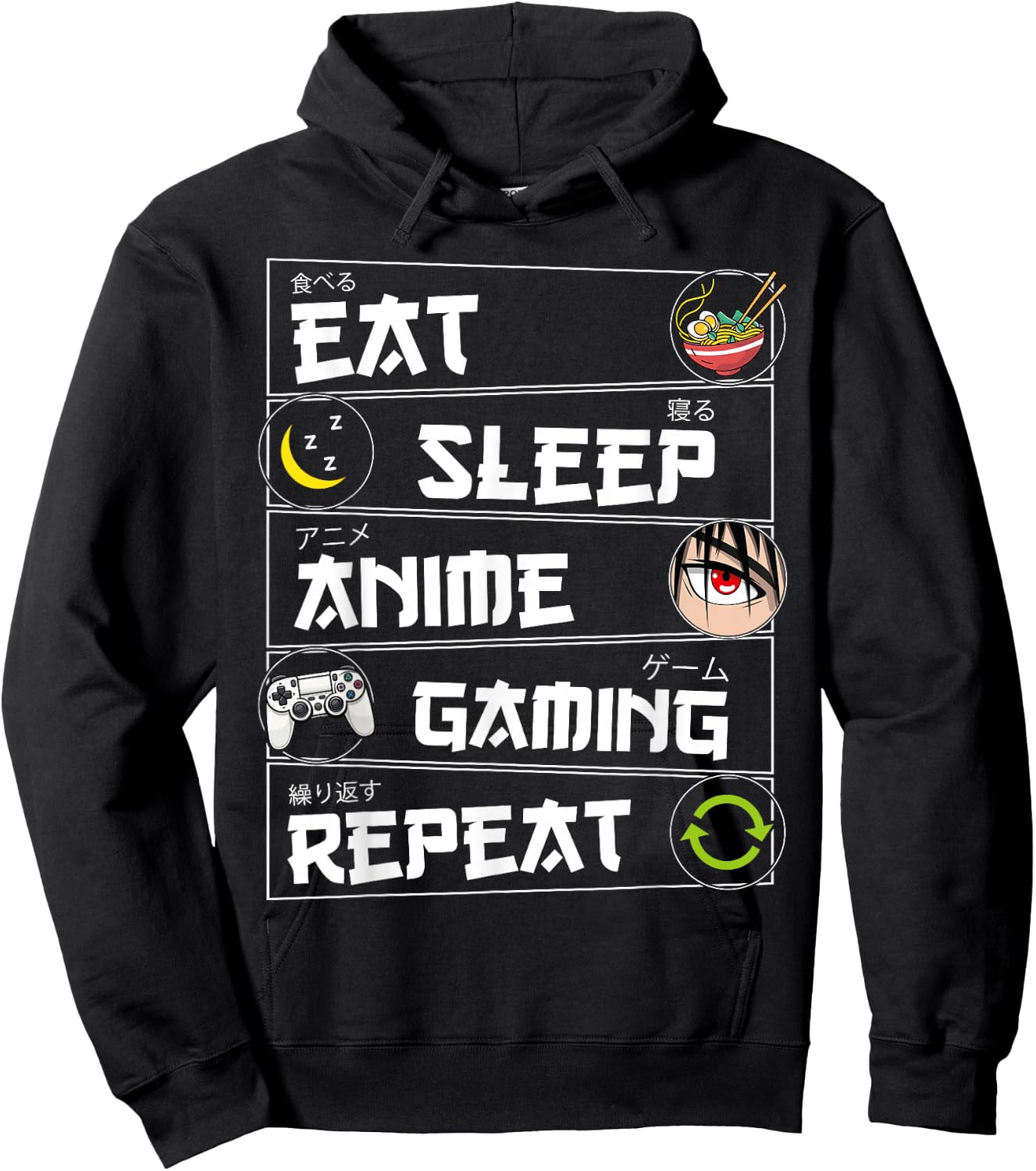 Eat Sleep Anime Gaming Repeat Kawaii Otaku Gamer Anime Manga Hoodie - Hoodie | Black