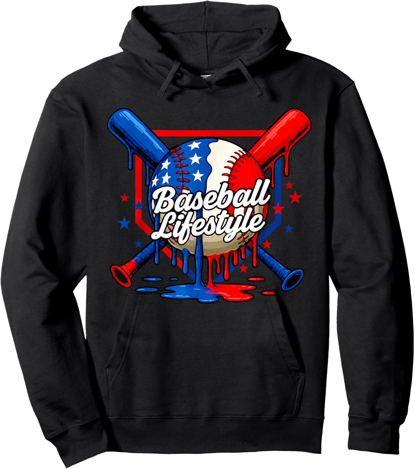 Baseball Drip Lifestyle USA US Flag Patriotic Boys Youth Kid Hoodie - Hoodie | Black