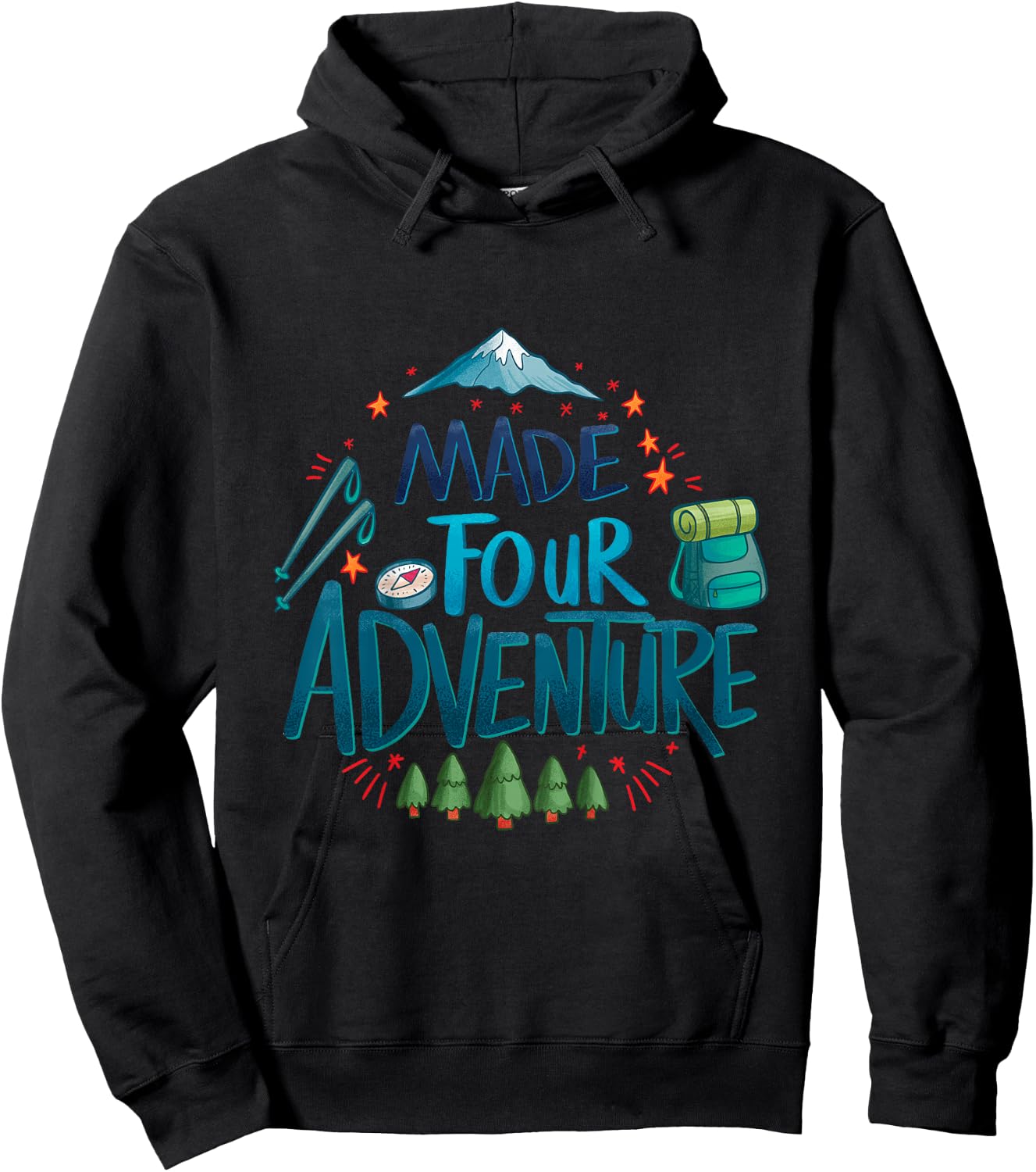 Made four adventure 4th Birthday Party camping kids 4 Hoodie - Hoodie | Black