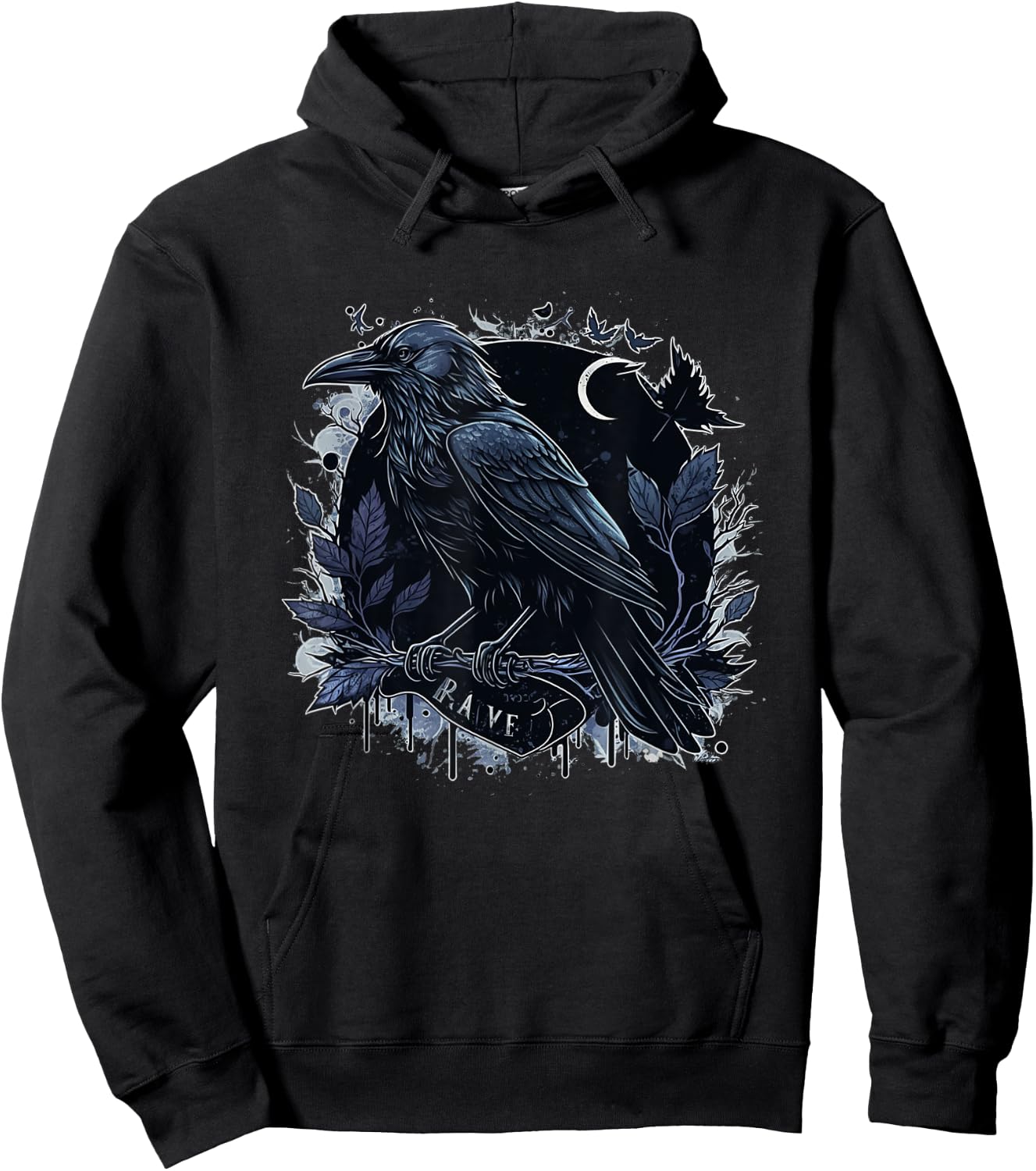 Raven Graphic Goth Black Crow Hoodie - Hoodie | Black