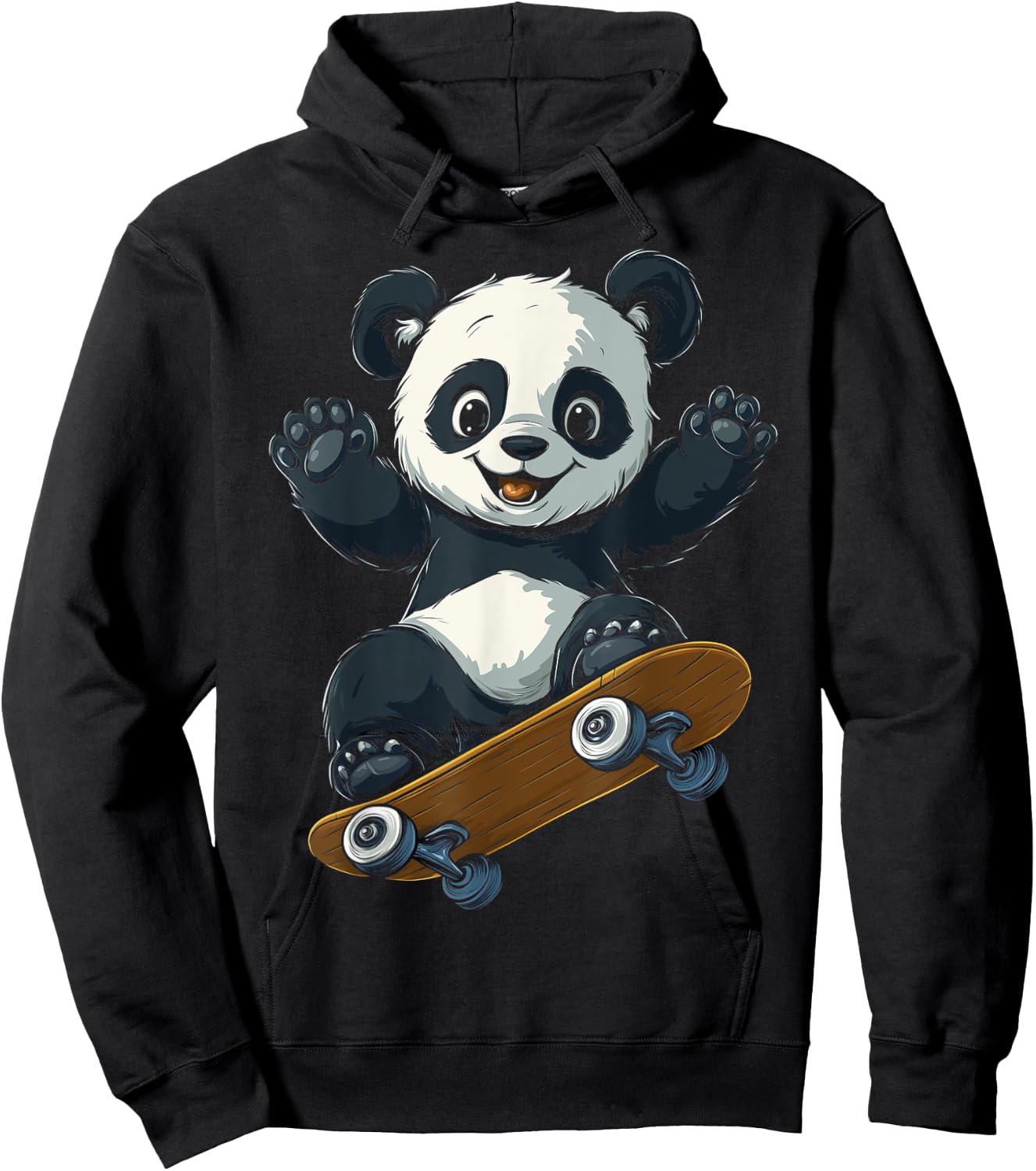 Cute Skateboarding Panda Fun Animal Girl Boy Kids Hoodie - Hoodie | Black