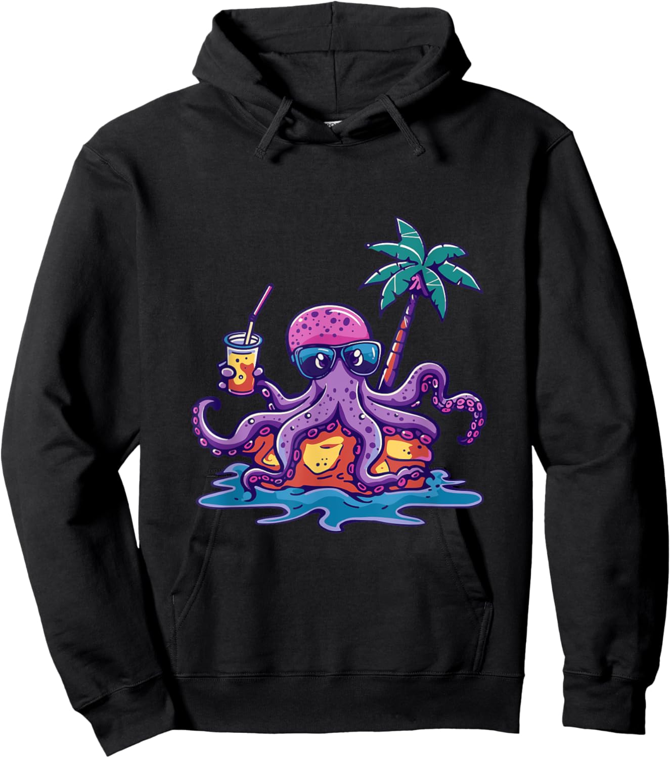 Octopus Party Palm Trees Summer Holiday Hoodie - Hoodie | Black