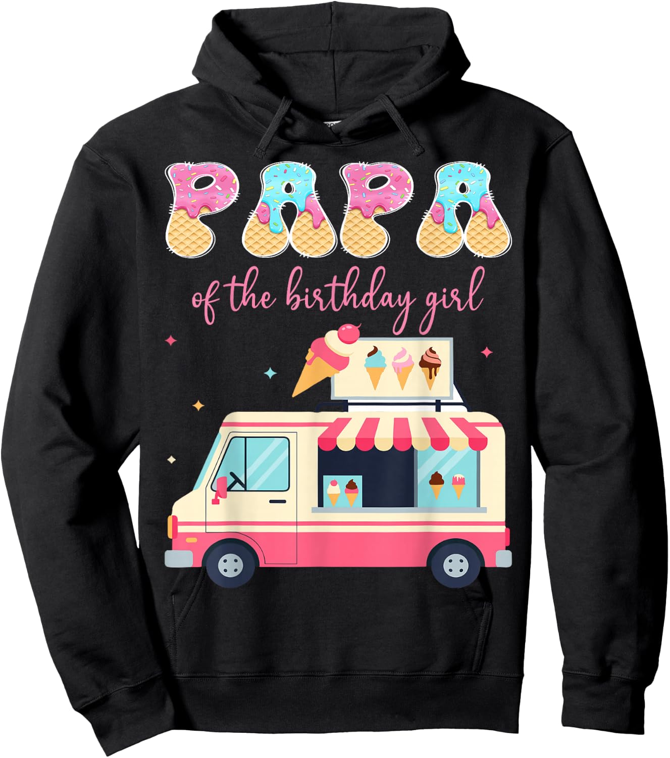 Papa of The Birthday Girl Ice Cream Drip Matching Hoodie - Hoodie | Black