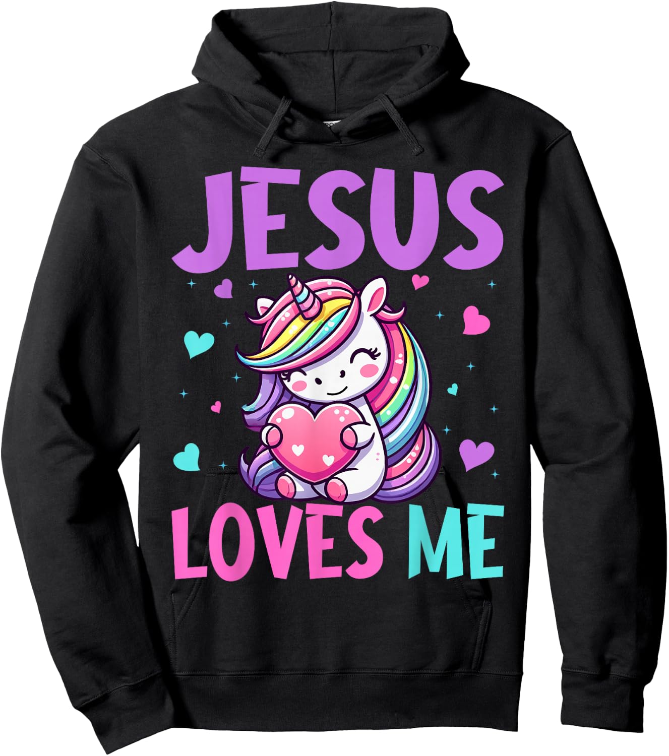 Kids Jesus Loves Me Christian Bible Girls Rainbow Unicorn Hoodie - Hoodie | Black