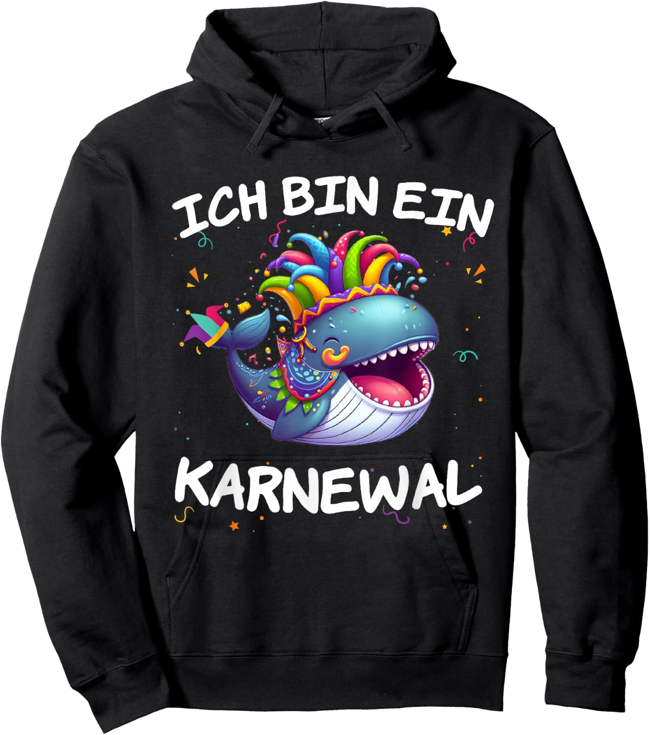 with German Text "Ich bin ein Karnewal" Fancy Dress Whale Carnival Costume, black Hoodie - Hoodie | Black