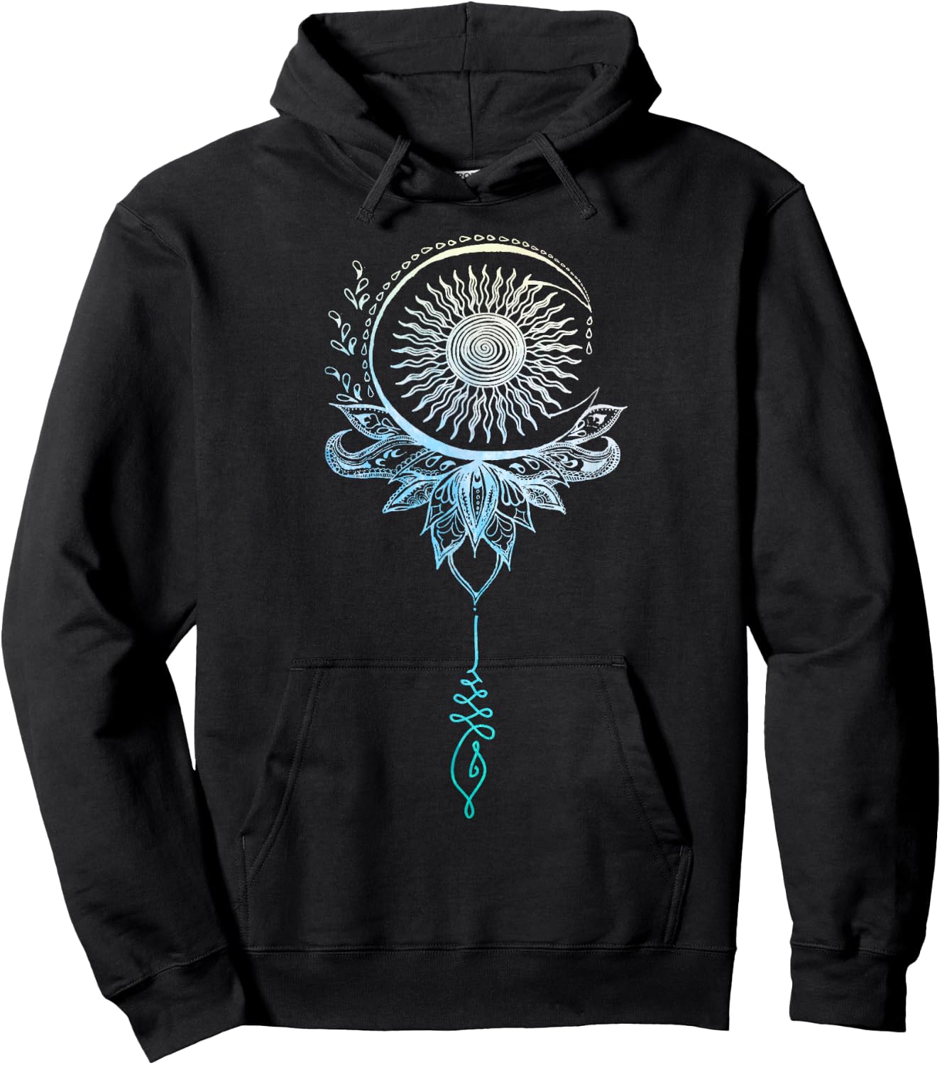 Tattoo Style Bohemian Sun Moon Drawing Boho Unalome Shirt Hoodie - Hoodie | Black