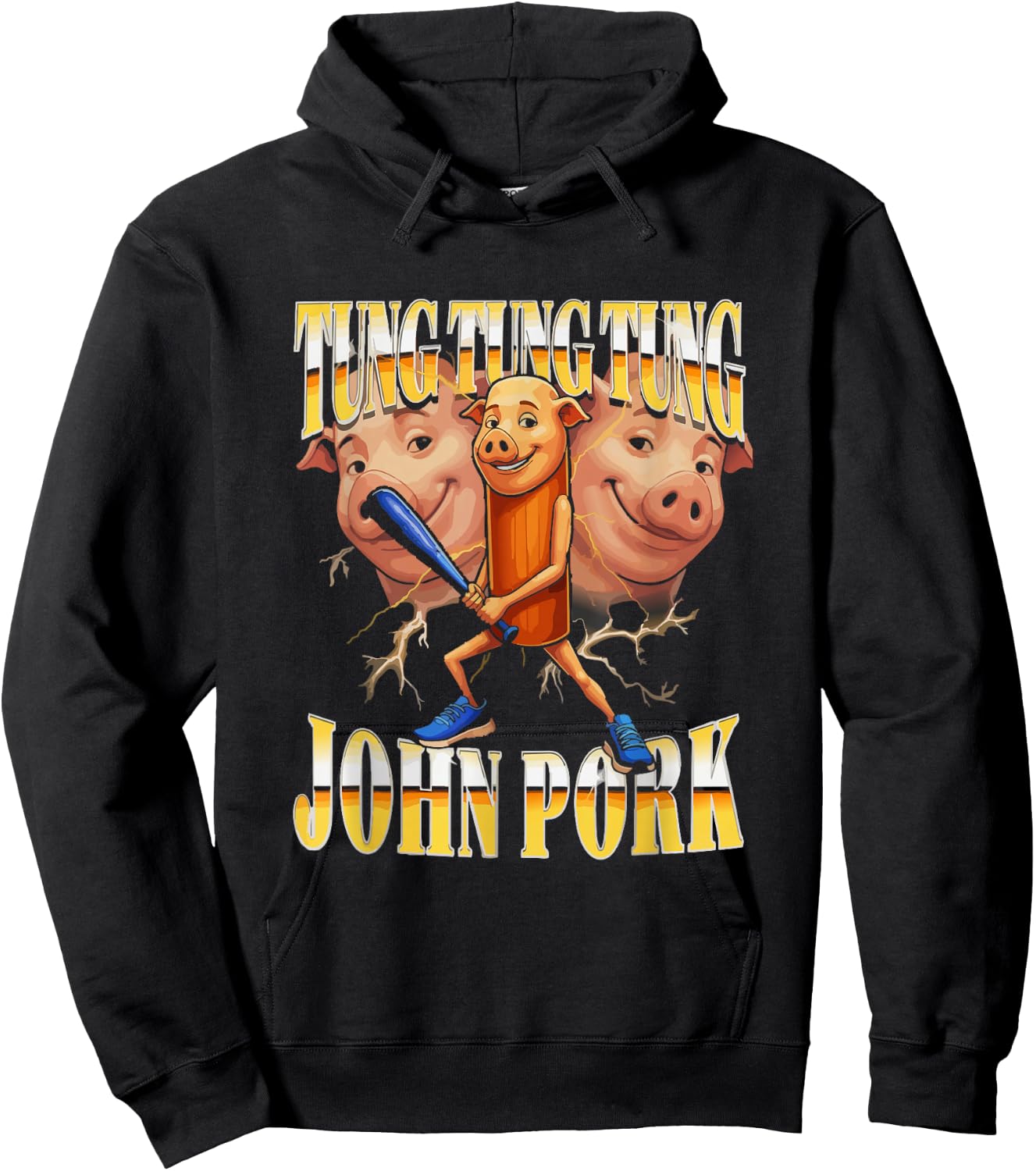 John Pork Tung Tung Tung Meme Humor Hoodie - Hoodie | Black