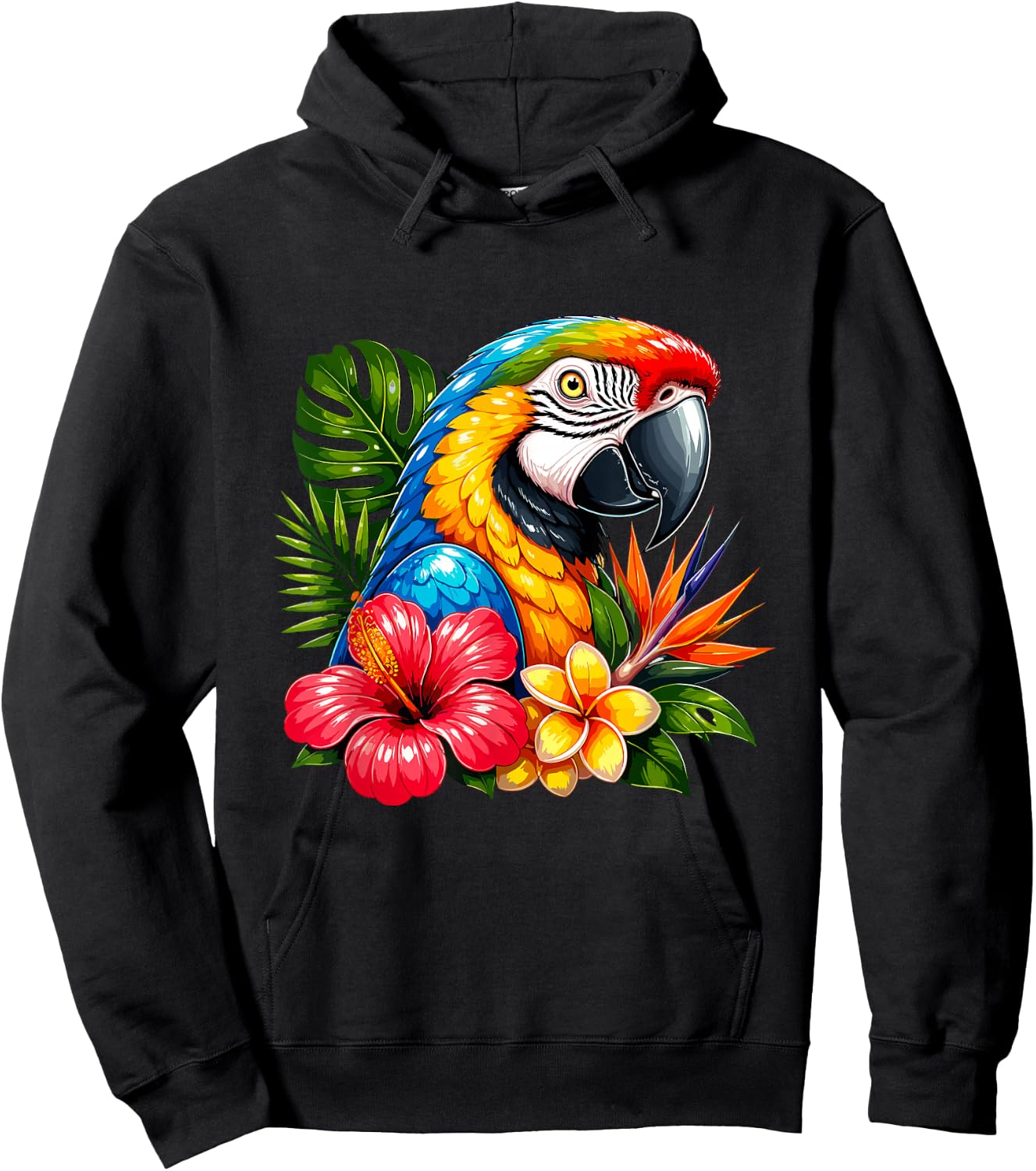 Colorful Parrot Tropical Flowers Summer Vibes Hoodie - Hoodie | Black