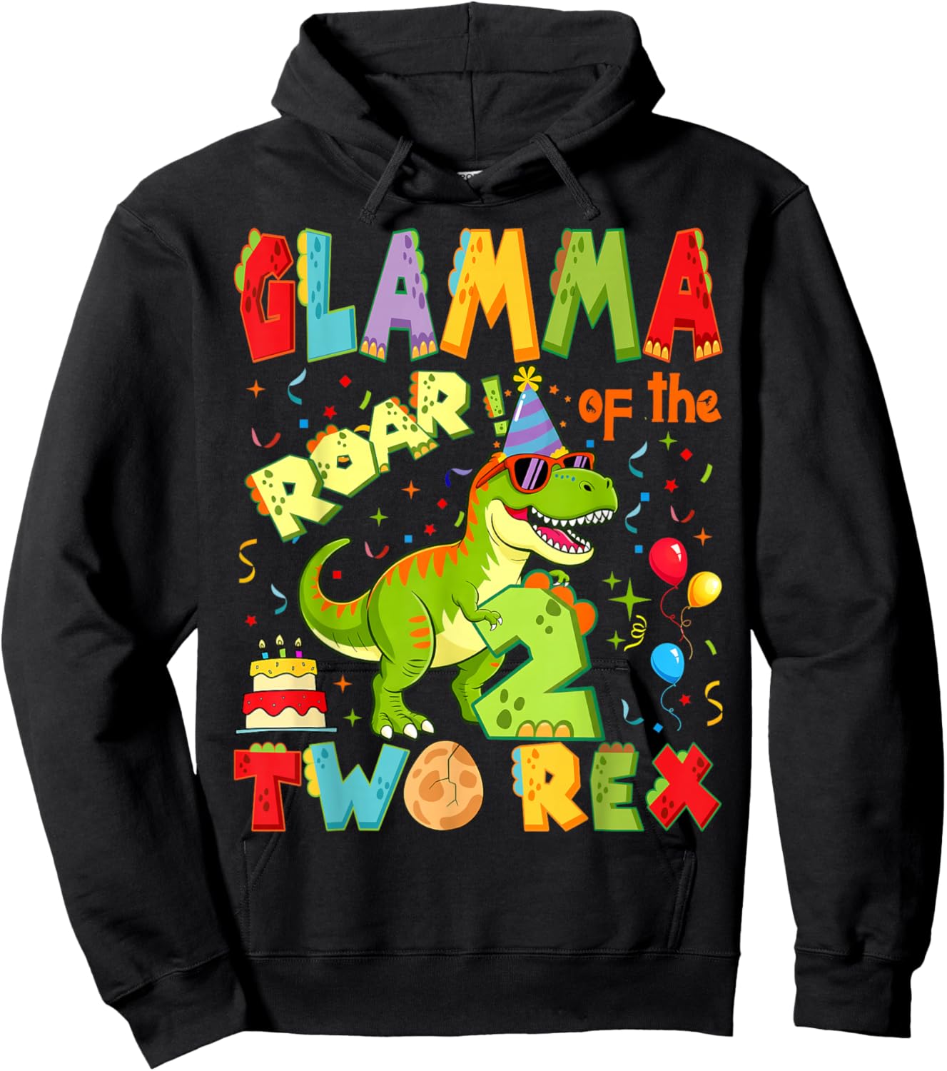 Glamma of The Two Rex 2nd Birthday Boy Dinosaur T-Rex Hoodie - Hoodie | Black