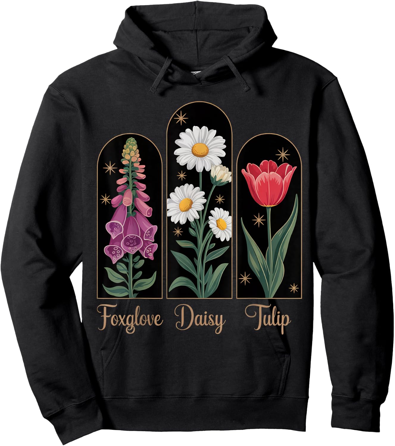 Stem Floral Trio Vintage Hoodie - Hoodie | Black