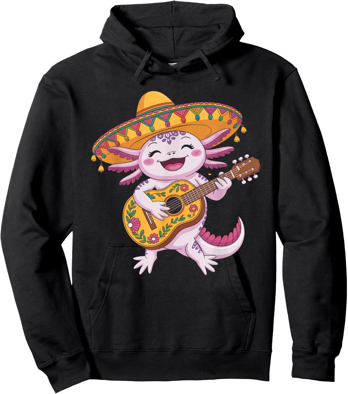 Mariachi Axolotl Fiesta Cinco De Mayo Party Sombrero Guitar Hoodie - Hoodie | Black