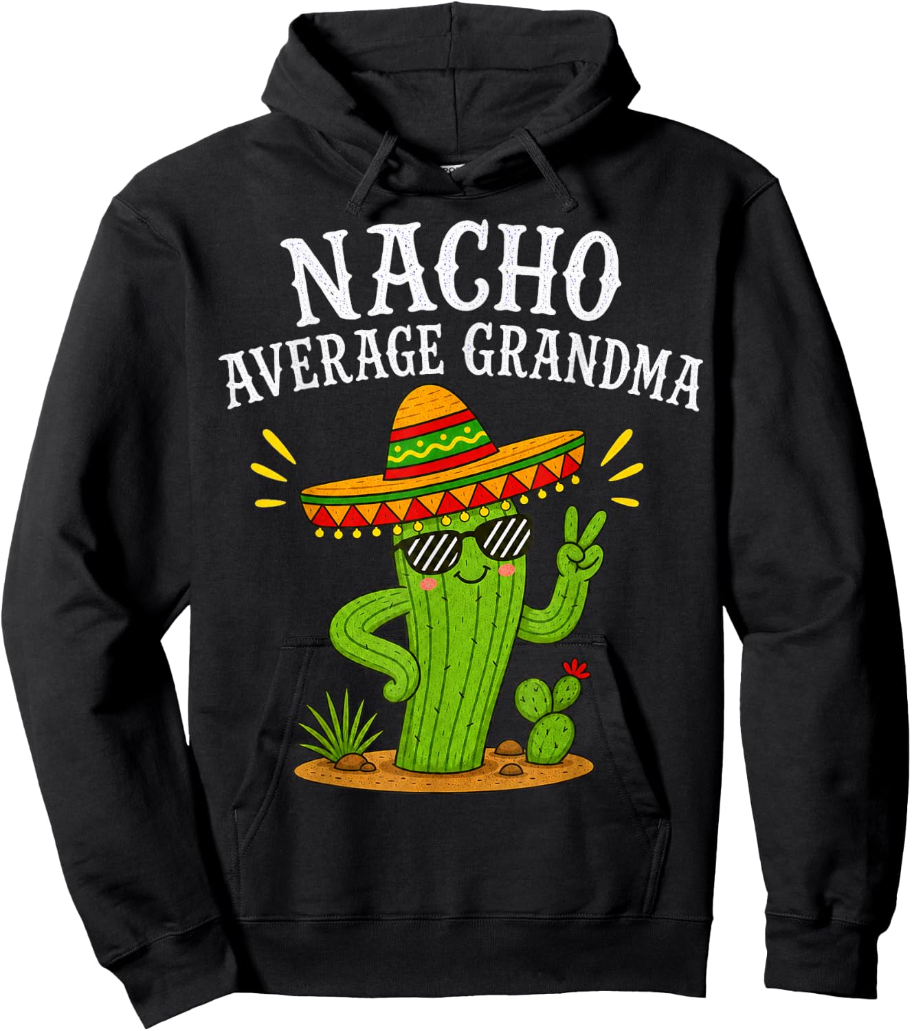 Cactus Character with Sombrero Humor for Grandma Hoodie - Hoodie | Black