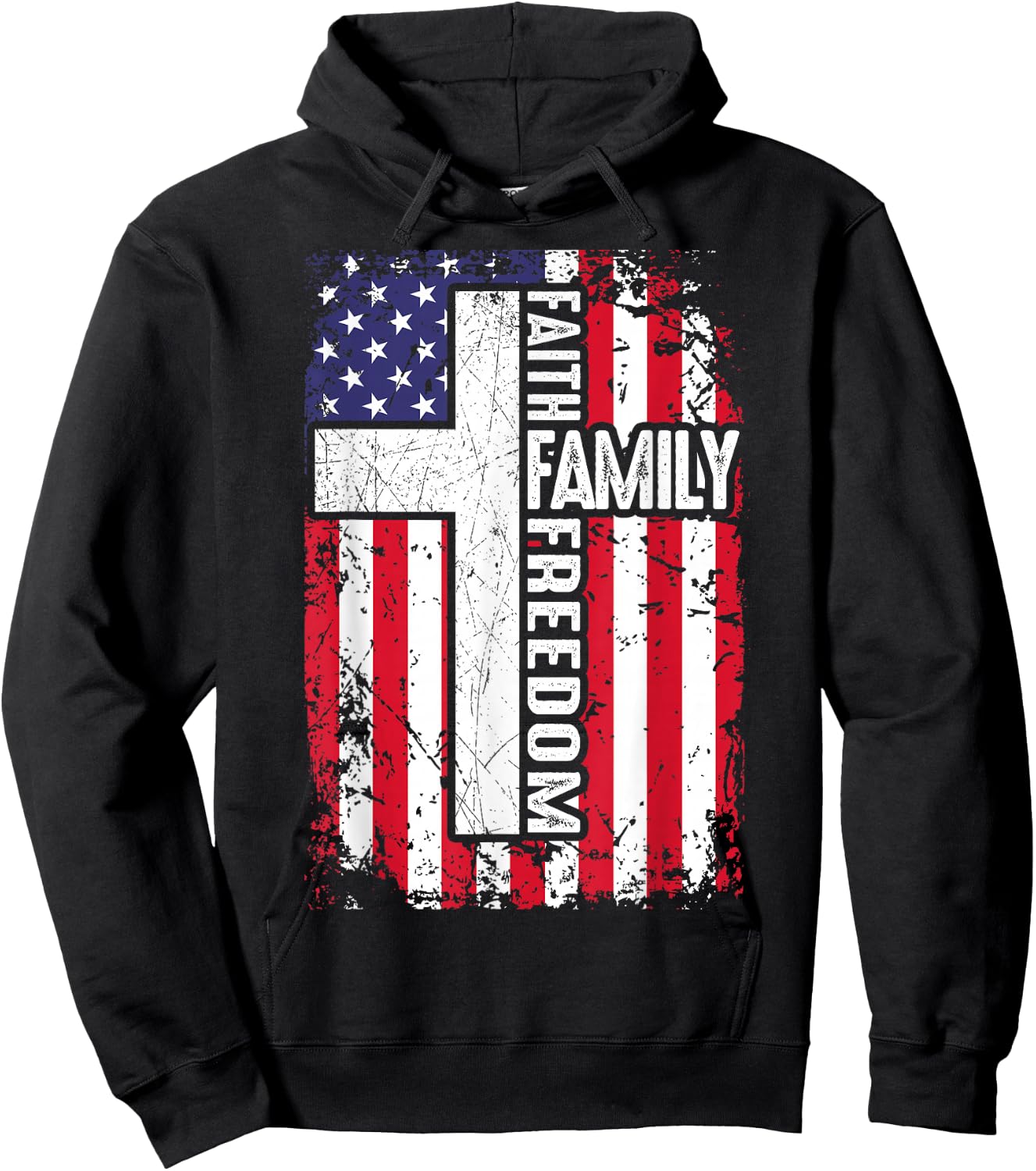 Faith Family Freedom Patriotic Christian US Flag God Country Hoodie - Hoodie | Black