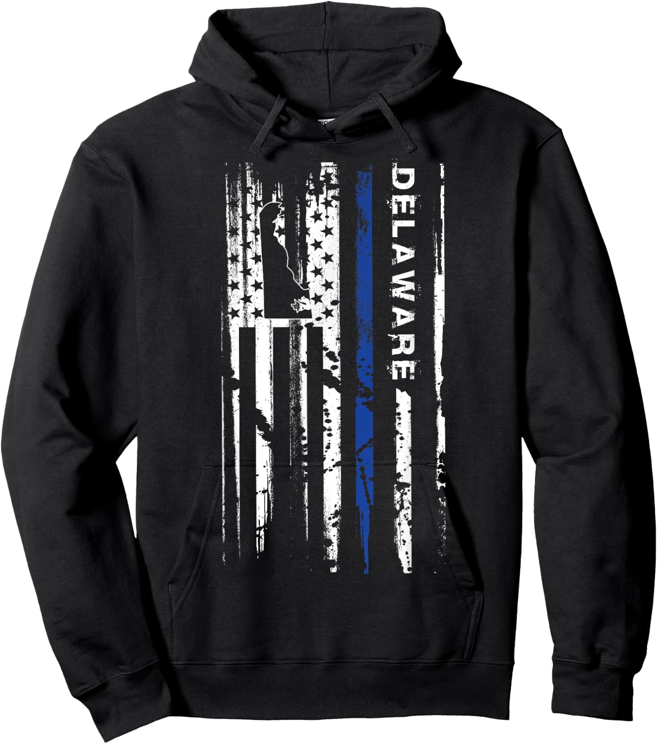 Delaware Cop Thin Blue Line LEO Police American Flag Women Men Hoodie - Hoodie | Black