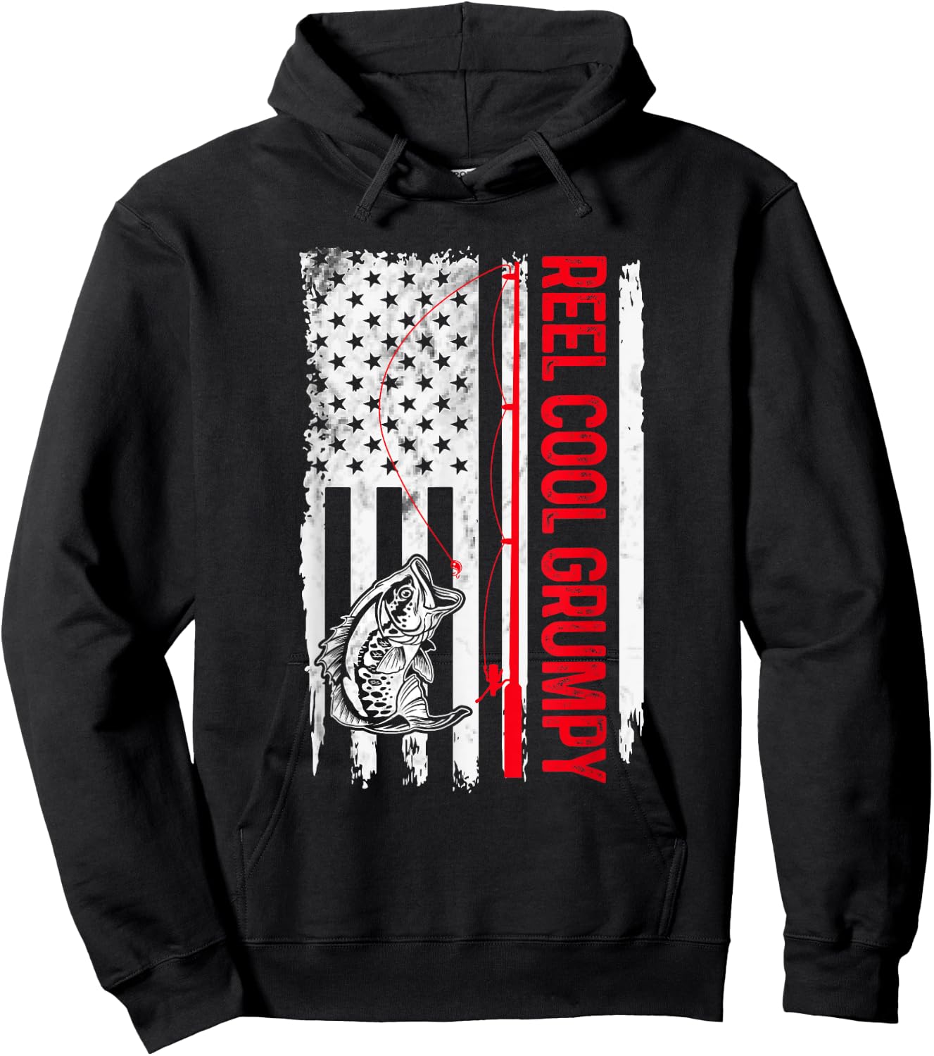 Reel Cool Grumpy Fishing American Flag Funny Grandpa Hoodie - Hoodie | Black