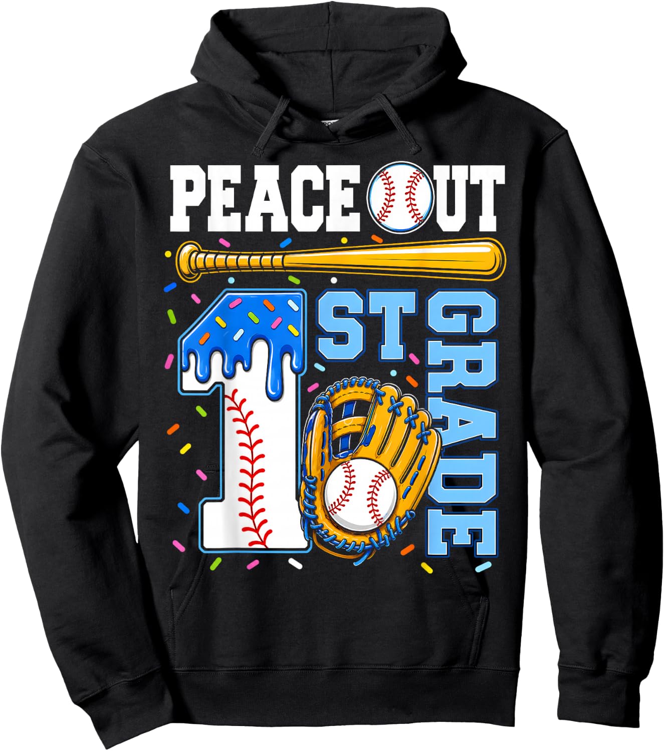 1 Grade First Baseball Drip Graduation Last Day of School Hoodie - Hoodie | Black