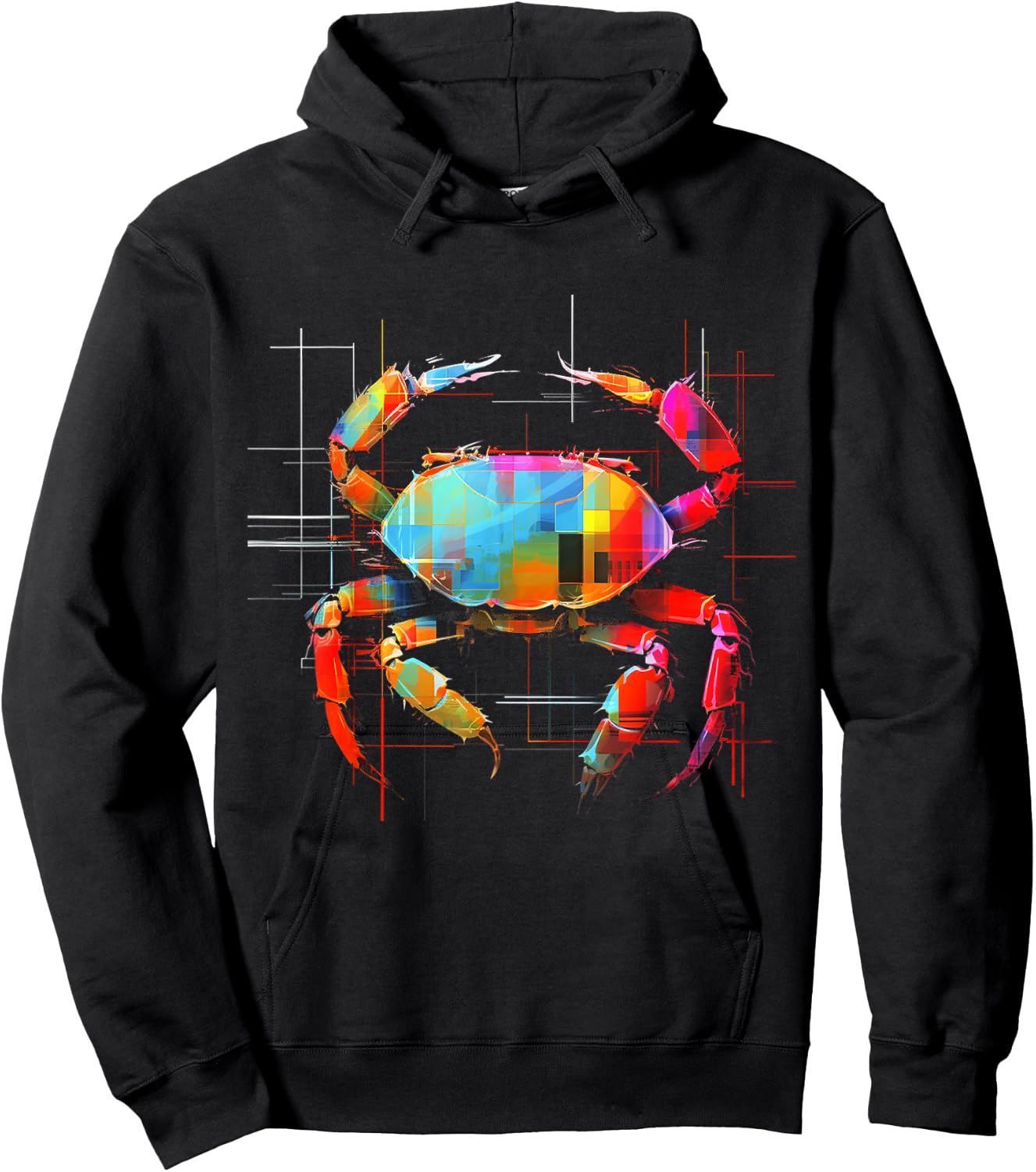 Crab Geometric Animal Art Graphic Motif Crab Hoodie - Hoodie | Black