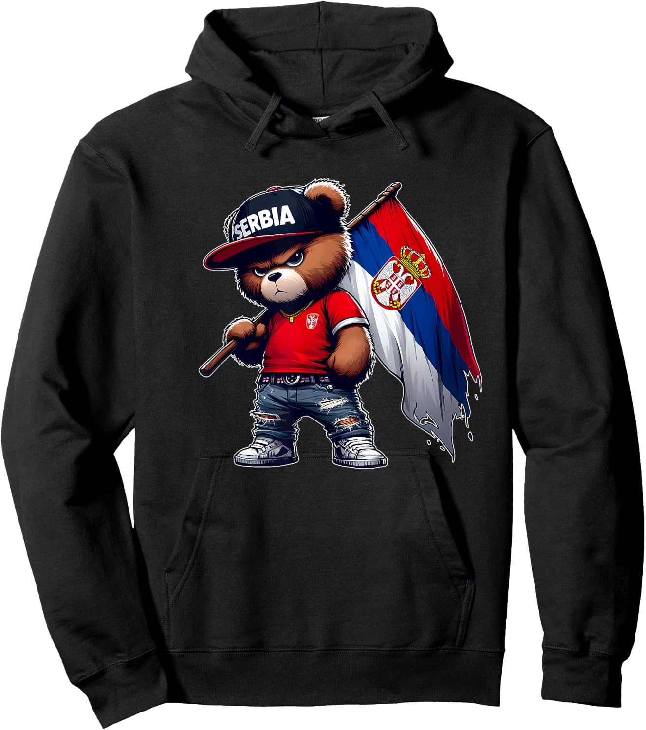 Cute Teddy Bear Serbian Flag Yugoslavia Serbia , red Hoodie - Hoodie | Black