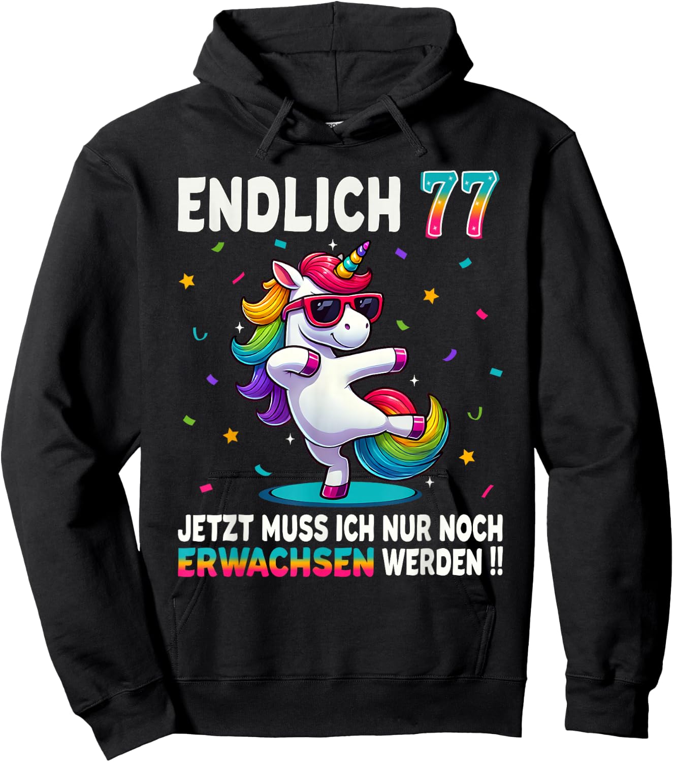 77 Geburtstag Geschenke Frau Mann Party Outfit Einhorn Hoodie - Hoodie | Black