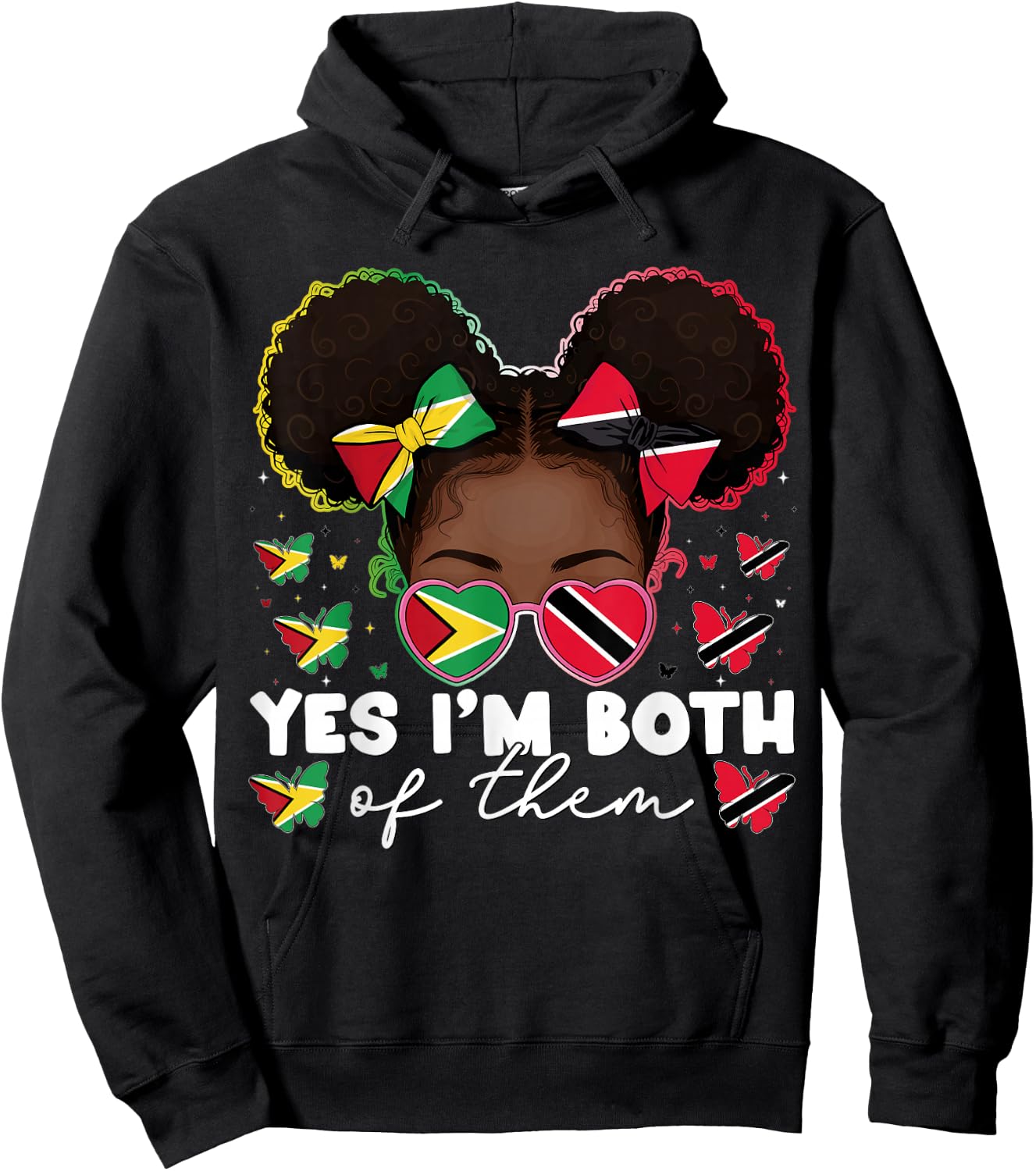 Half Trinidadian Guyanese Trinidad Flag Guyana Kids Girls Hoodie - Hoodie | Black