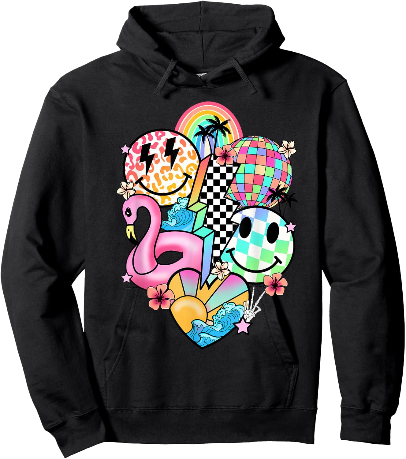 Retro Groovy Summer Vibes Smile Face Hello Summer Vacation Hoodie - Hoodie | Black