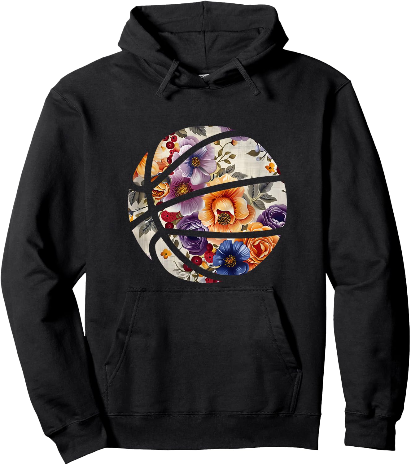 Basketball Silhouette Flowers Botanical Floral Hoodie - Hoodie | Black
