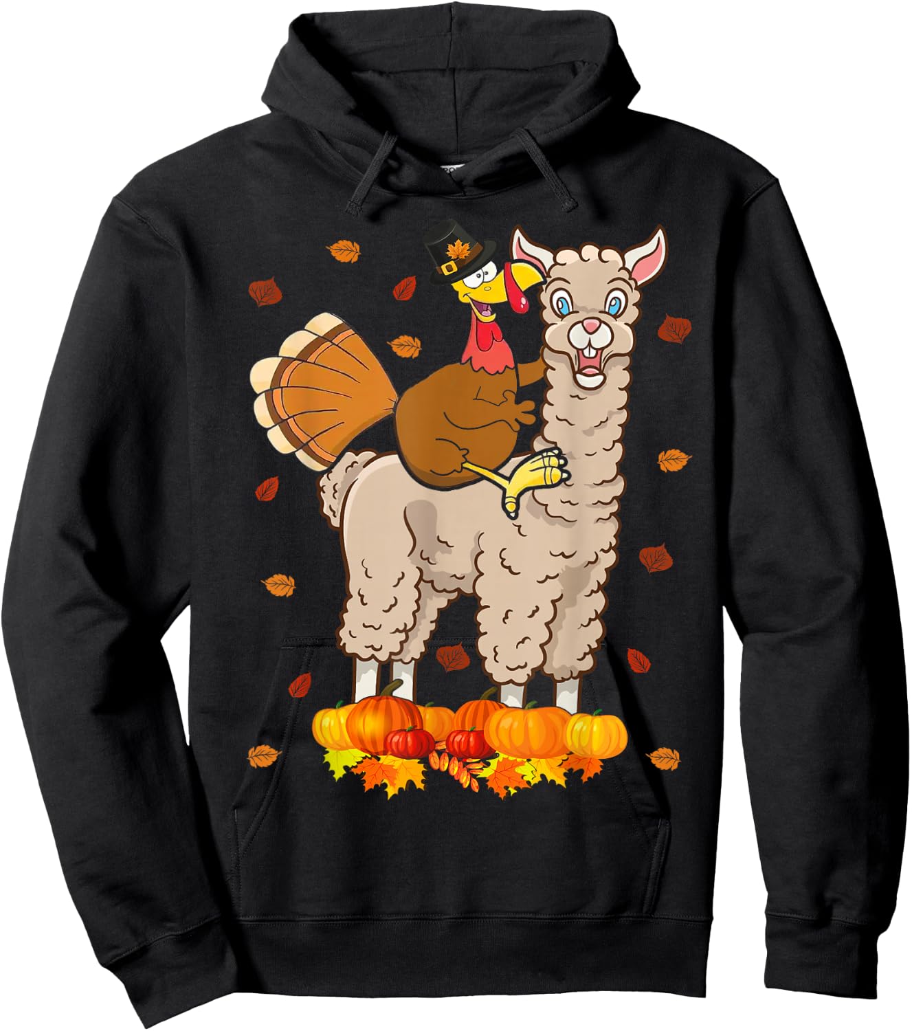 Turkey Riding Llama Cute Thanksgiving Turkey Llama Lover Hoodie - Hoodie | Black