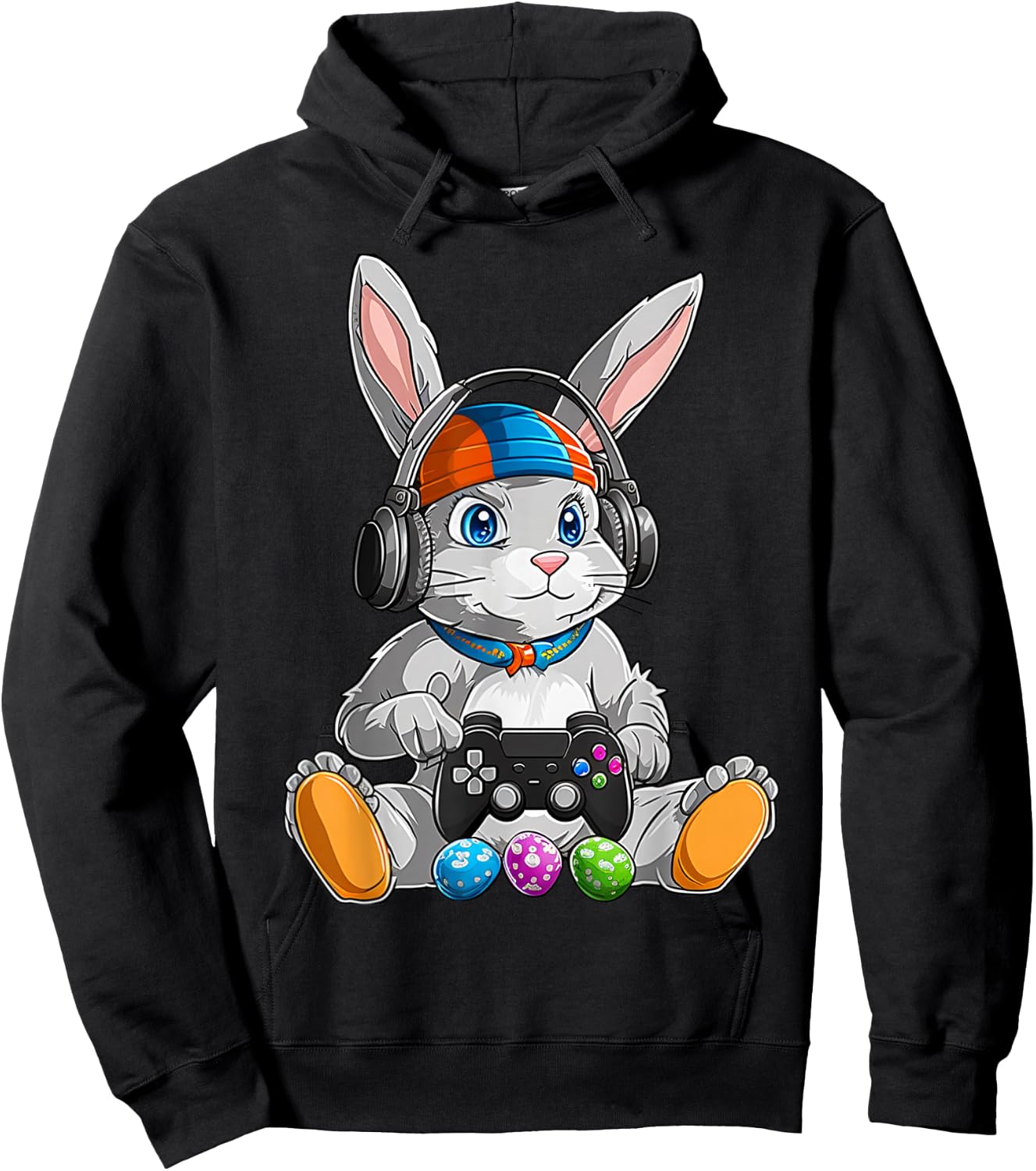 Happy Easter Day Bunny Egg Funny Boys Girls Kids Gamer Hoodie - Hoodie | Black
