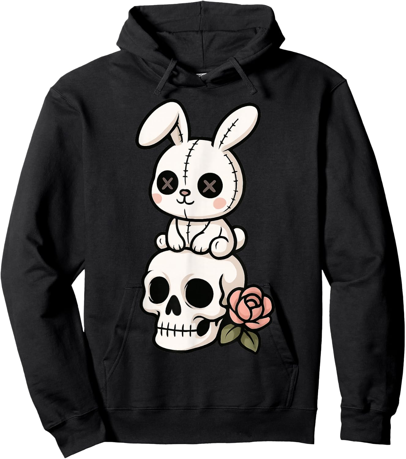 Goth Bunny Creepy Cute Skull Gothic Aesthetic Skull Rabbit Hoodie - Hoodie | Black