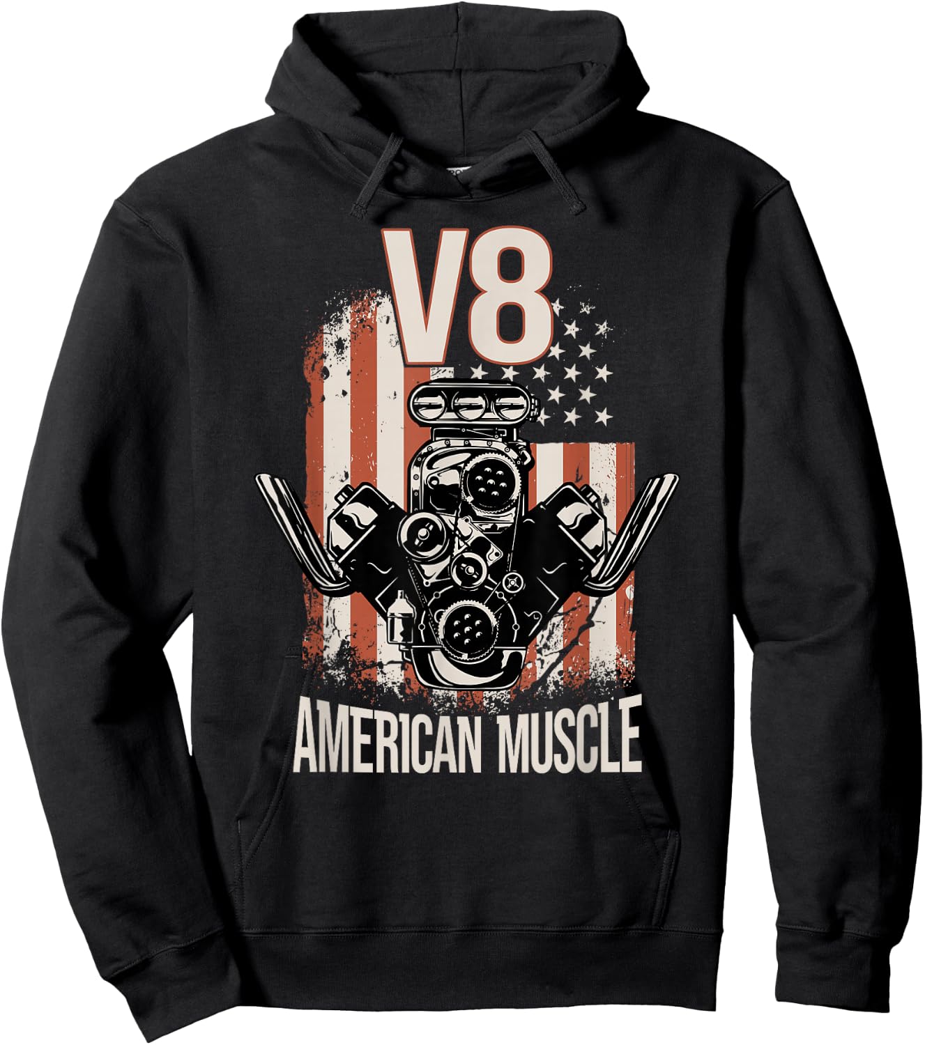 V8 American Muscle Car USA Flag V8 , black Hoodie - Hoodie | Black