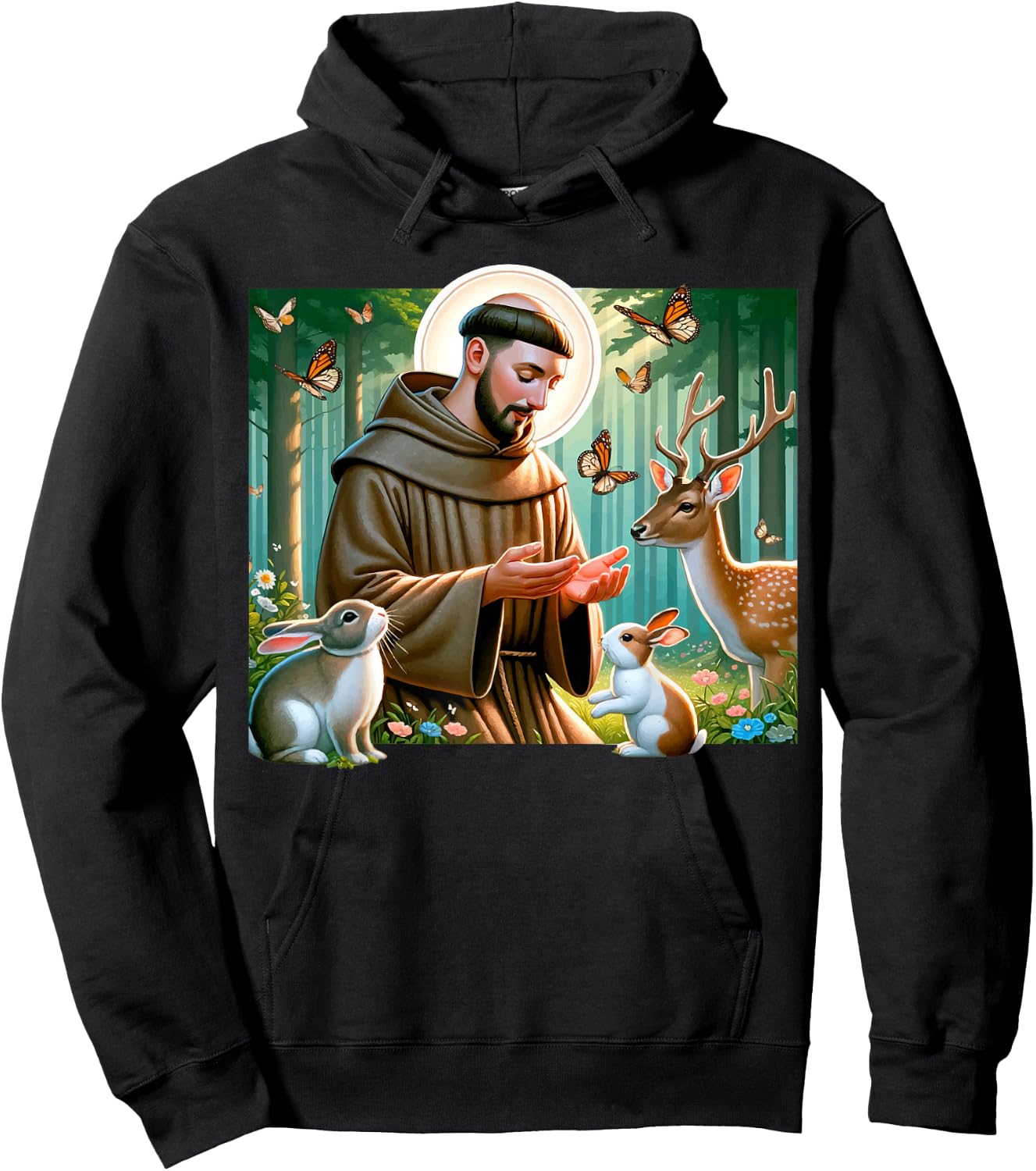 St Francis of Assisi Patron Saint of Animals Forest Catholic Hoodie - Hoodie | Black