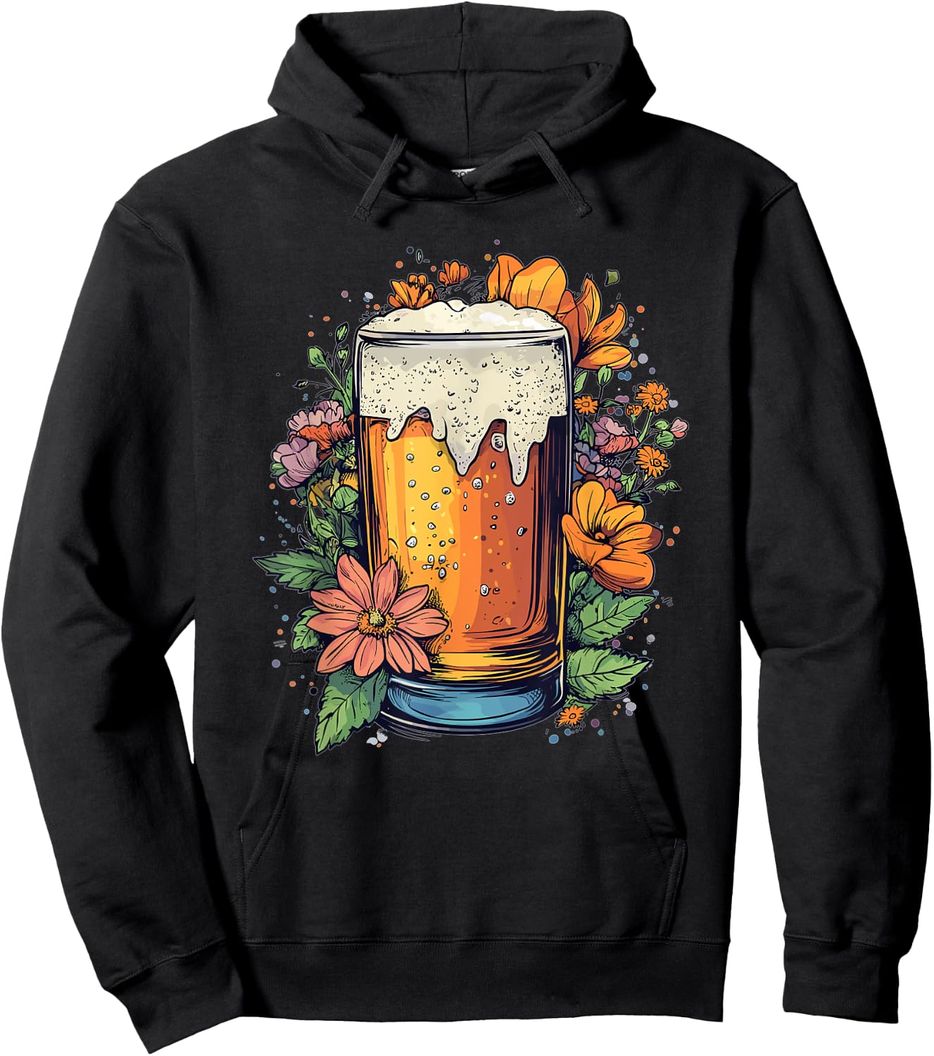 Floral Beer Glass With Blossoming Flowers Hoodie - Hoodie | Black