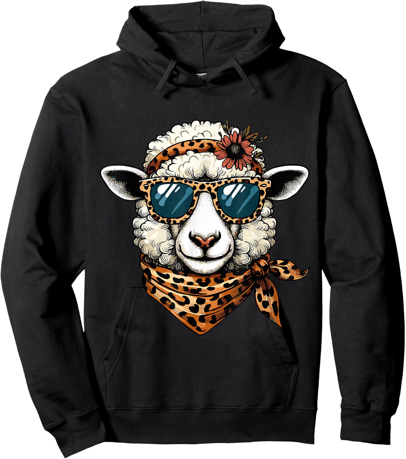 Lamb Sheep Wearing Leopard Scarf Animal Sunglasses Hoodie - Hoodie | Black