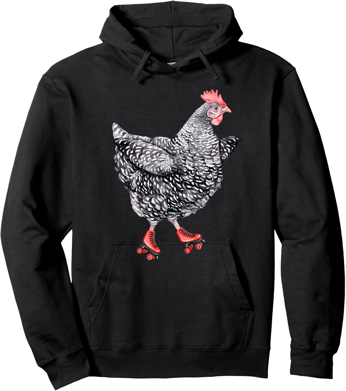 Cute Roller Skating Chicken - Barred Rock Hen Roller Derby Hoodie - Hoodie | Black