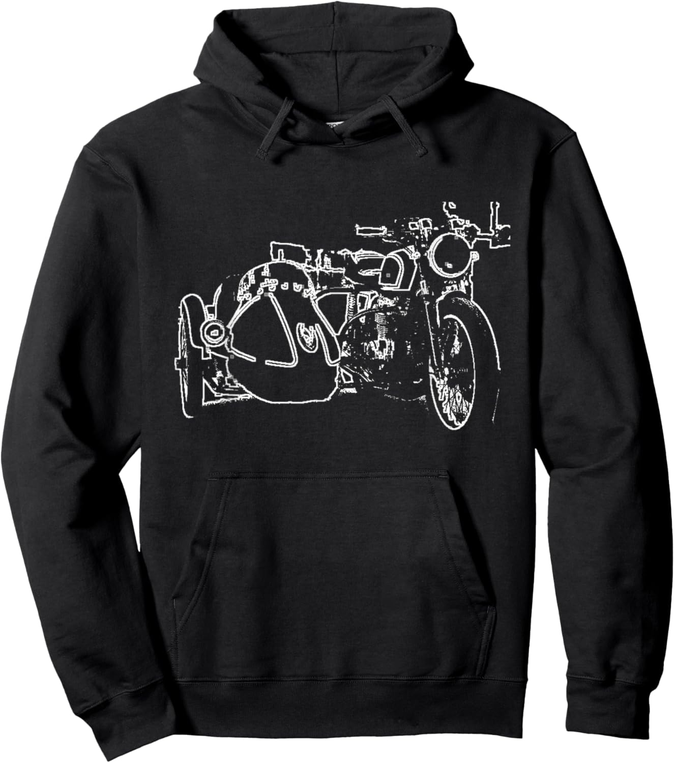 Cool Motorcycle with Sidecar Sketch Line Drawing Art Hoodie - Hoodie | Black