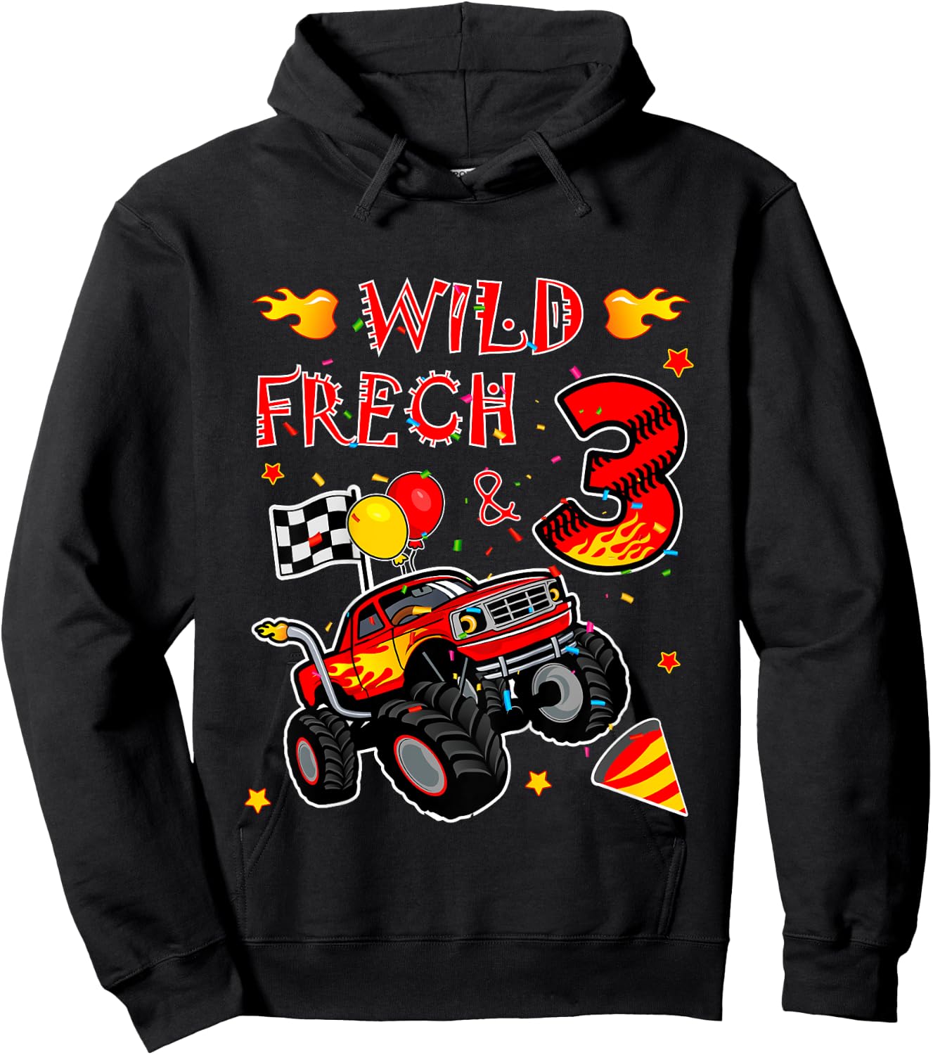 Children's Birthday Monster Truck - Wild Cheeky and Three - Boy 3 , black Hoodie - Hoodie | Black