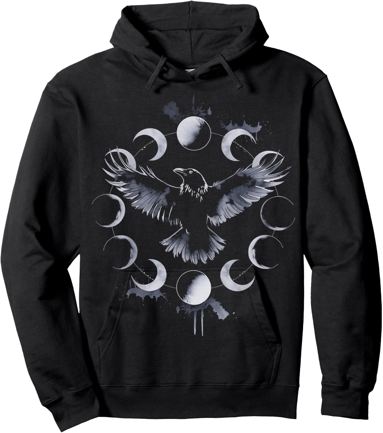 Black Crow Raven Moon Phases Gothic Art Occult Hoodie - Hoodie | Black