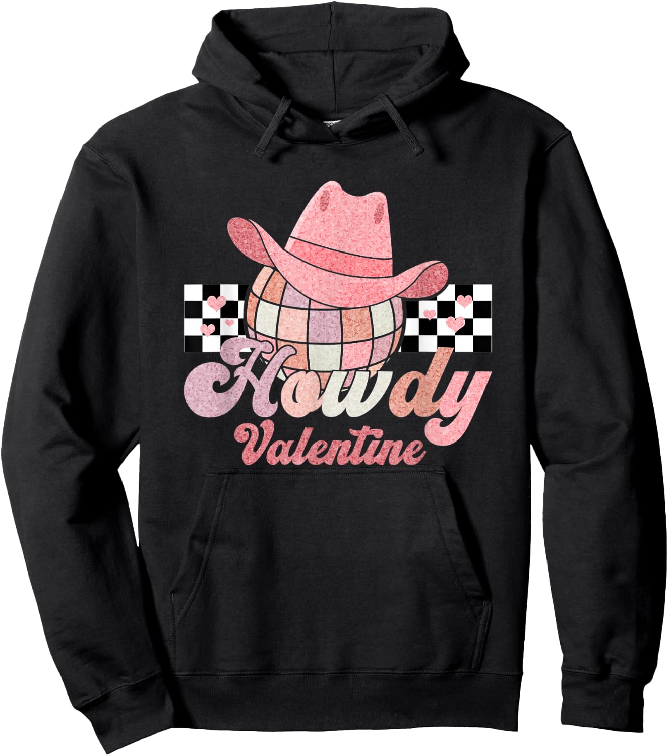 Preppy Cowgirl Howdy Valentine Heart Disco Valentines Day Hoodie - Hoodie | Black
