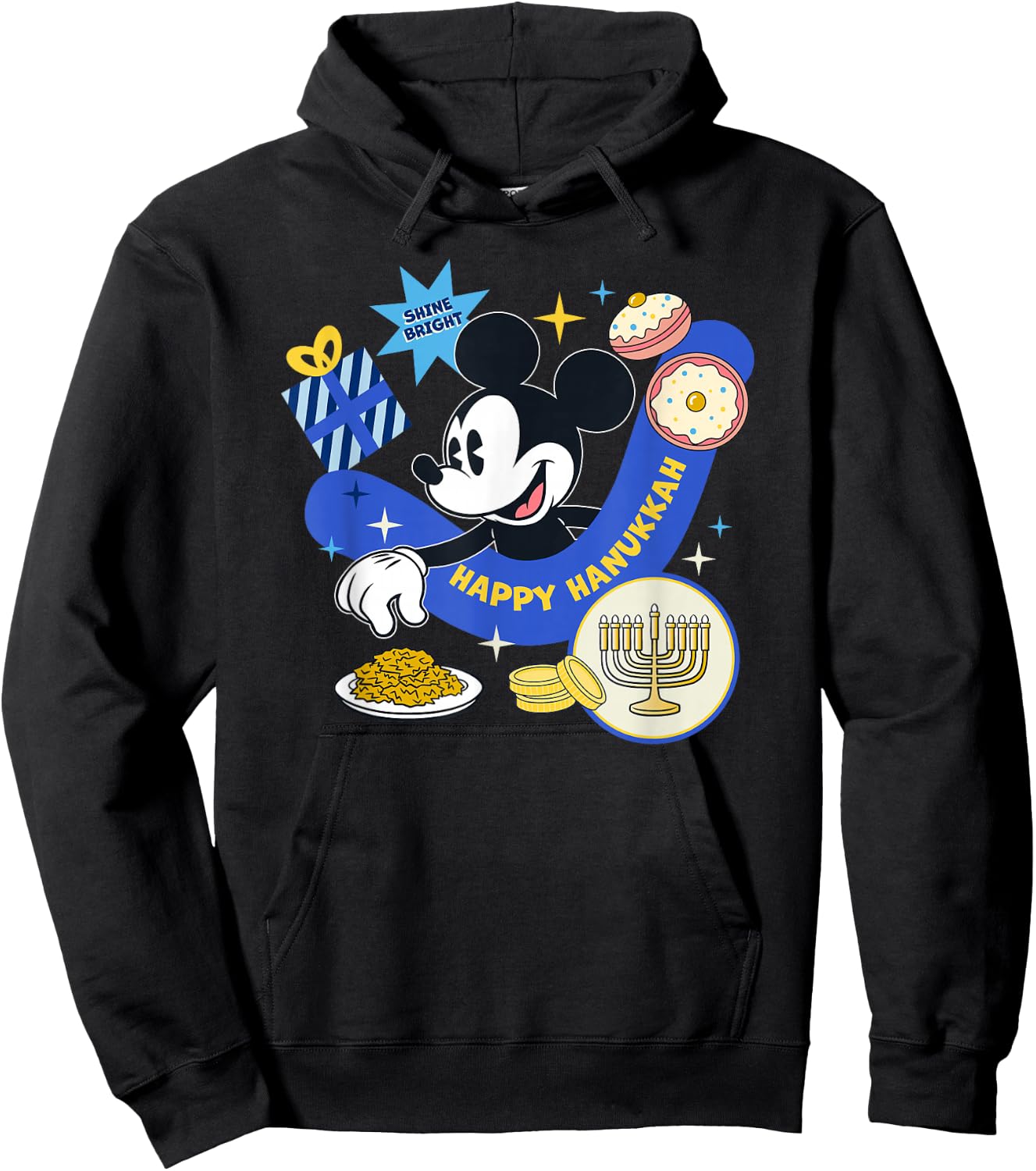Disney Mickey Mouse Holiday Happy Hanukkah Shine Bright Hoodie - Hoodie | Black