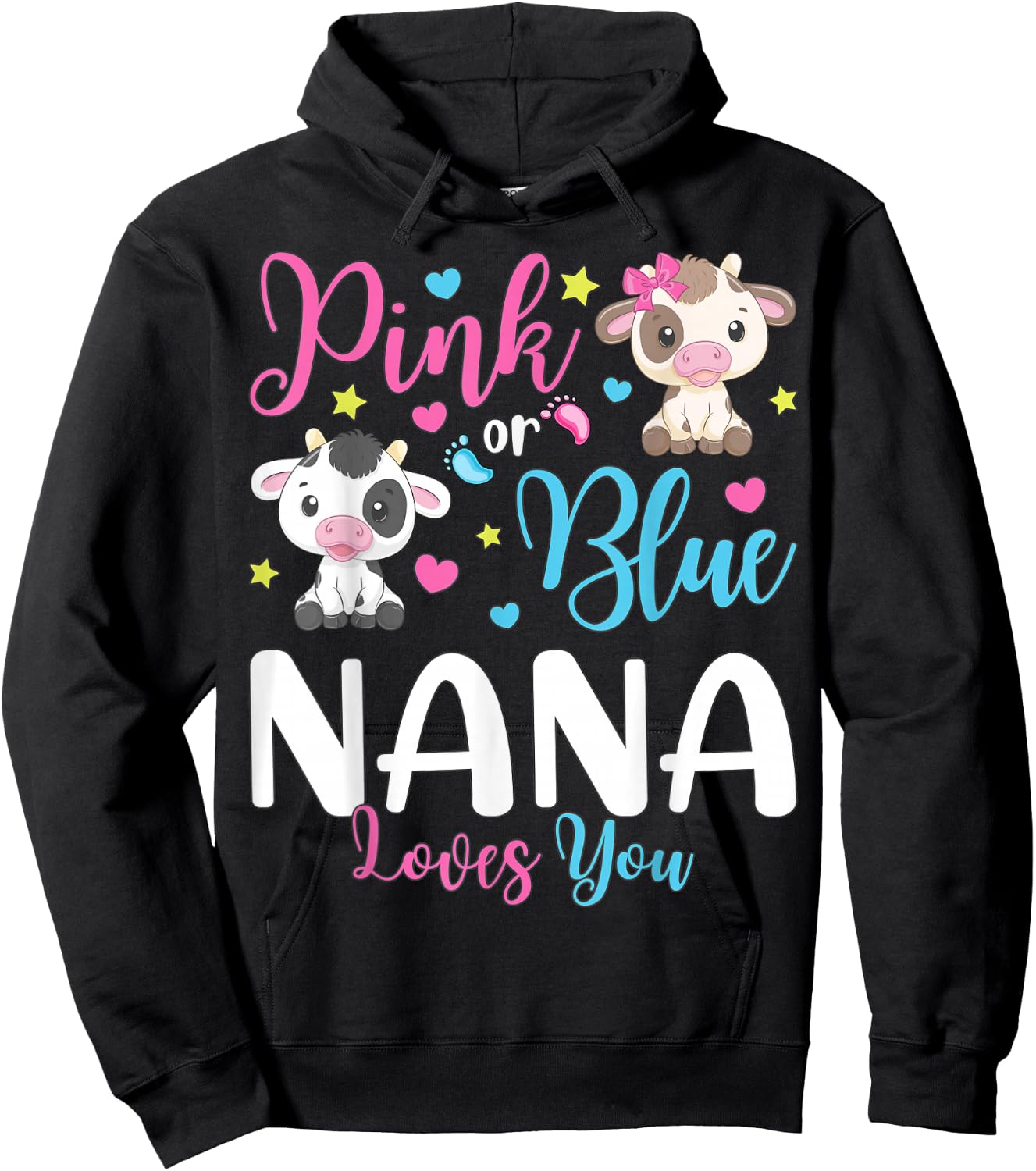 Pink Or Blue Nana Loves You Gifts Cow Baby Gender Reveal Hoodie - Hoodie | Black