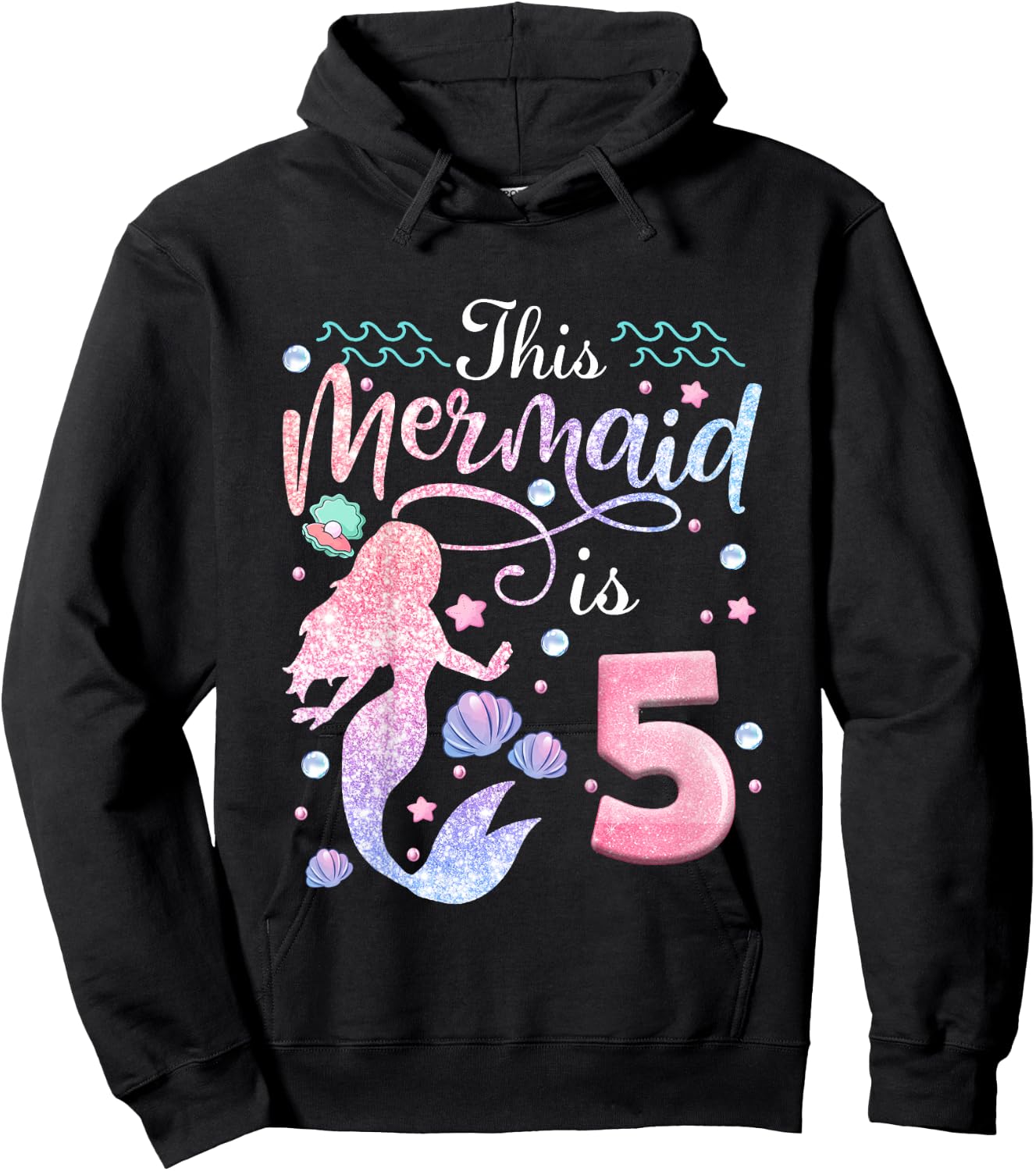 Kids 5th Birthday Girls This Mermaid Is 5 Years Old Kids Hoodie - Hoodie | Black
