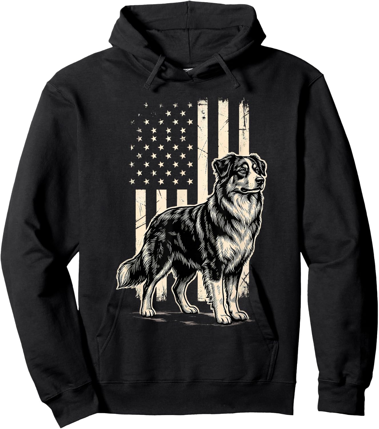 Australian Shepherd Dog Patriotic American Flag 4th of July Hoodie - Hoodie | Black