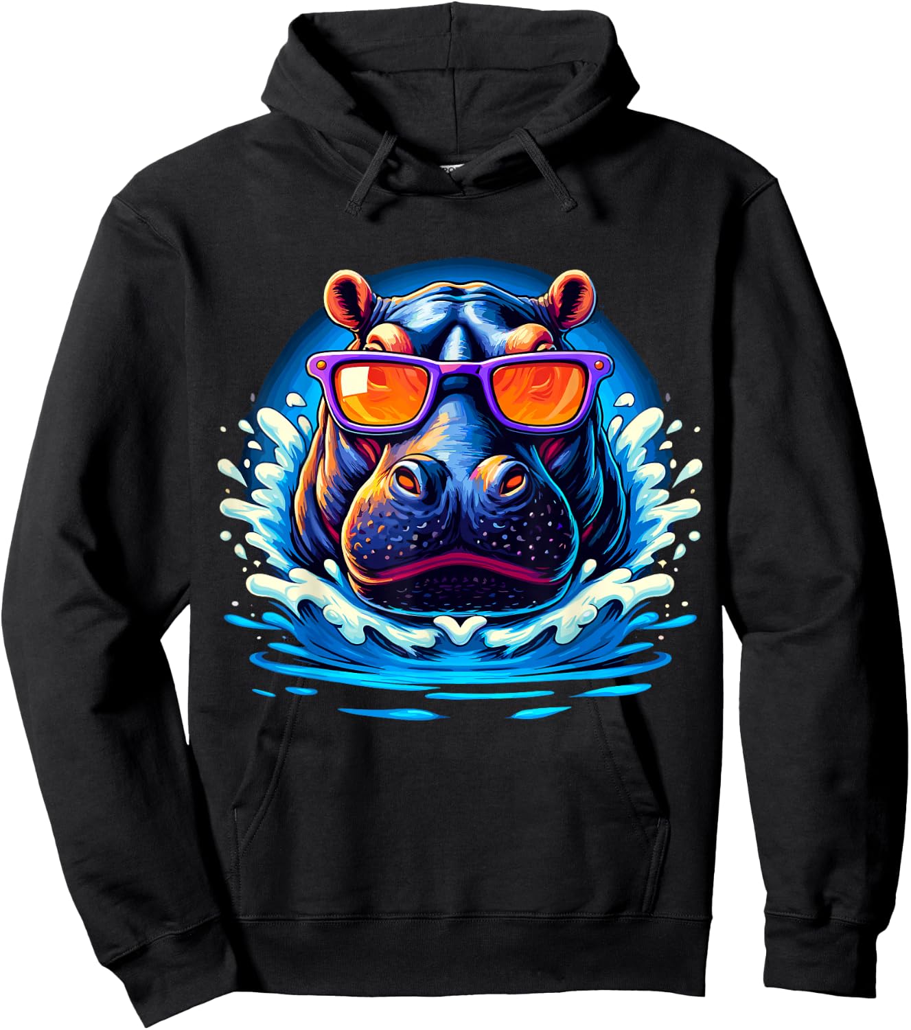 Hippo with Sunglasses Hippopotamus Hoodie - Hoodie | Black