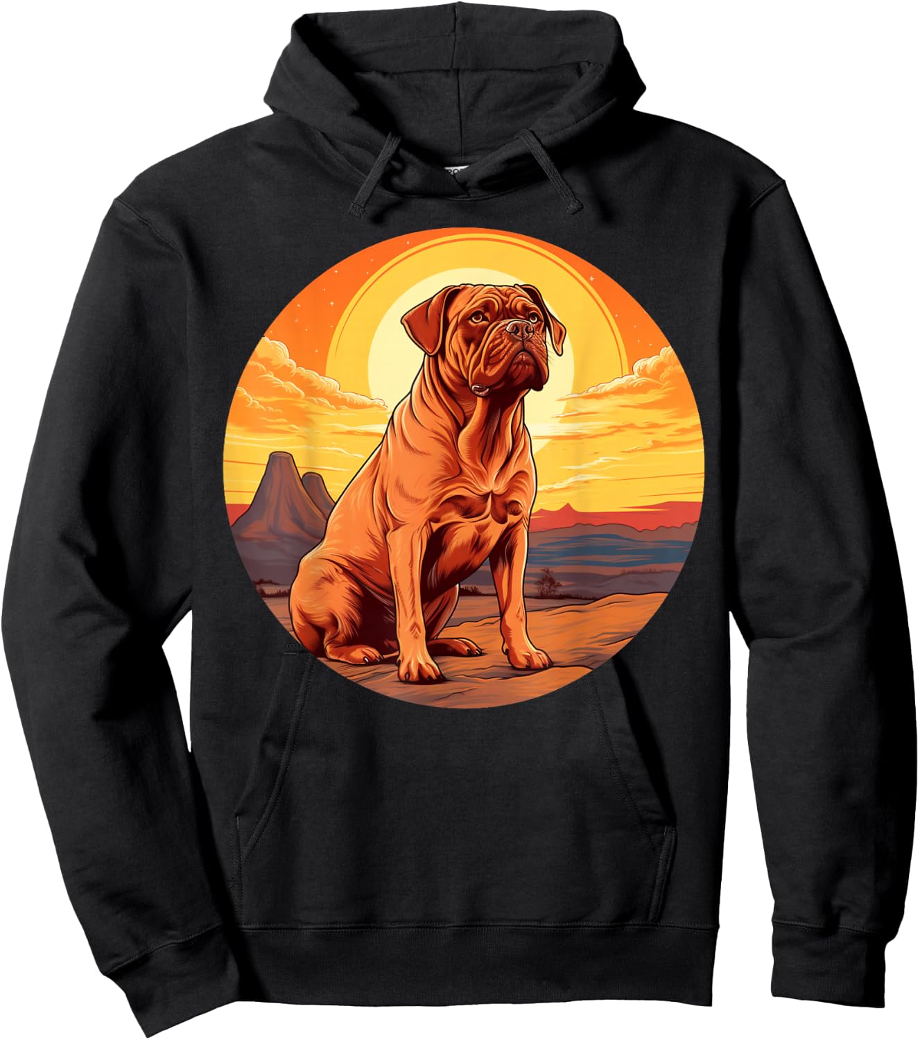 Retro Vintage Dogue de Bordeaux Dog Sunset French Mastiff Hoodie - Hoodie | Black