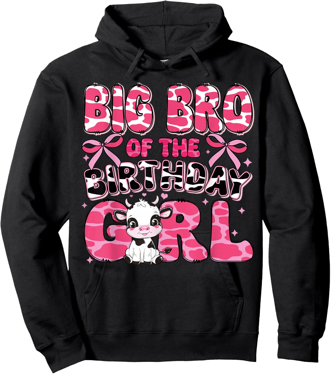 Big Bro of the Birthday Girl Cow Farm 1st Birthday Family Hoodie - Hoodie | Black