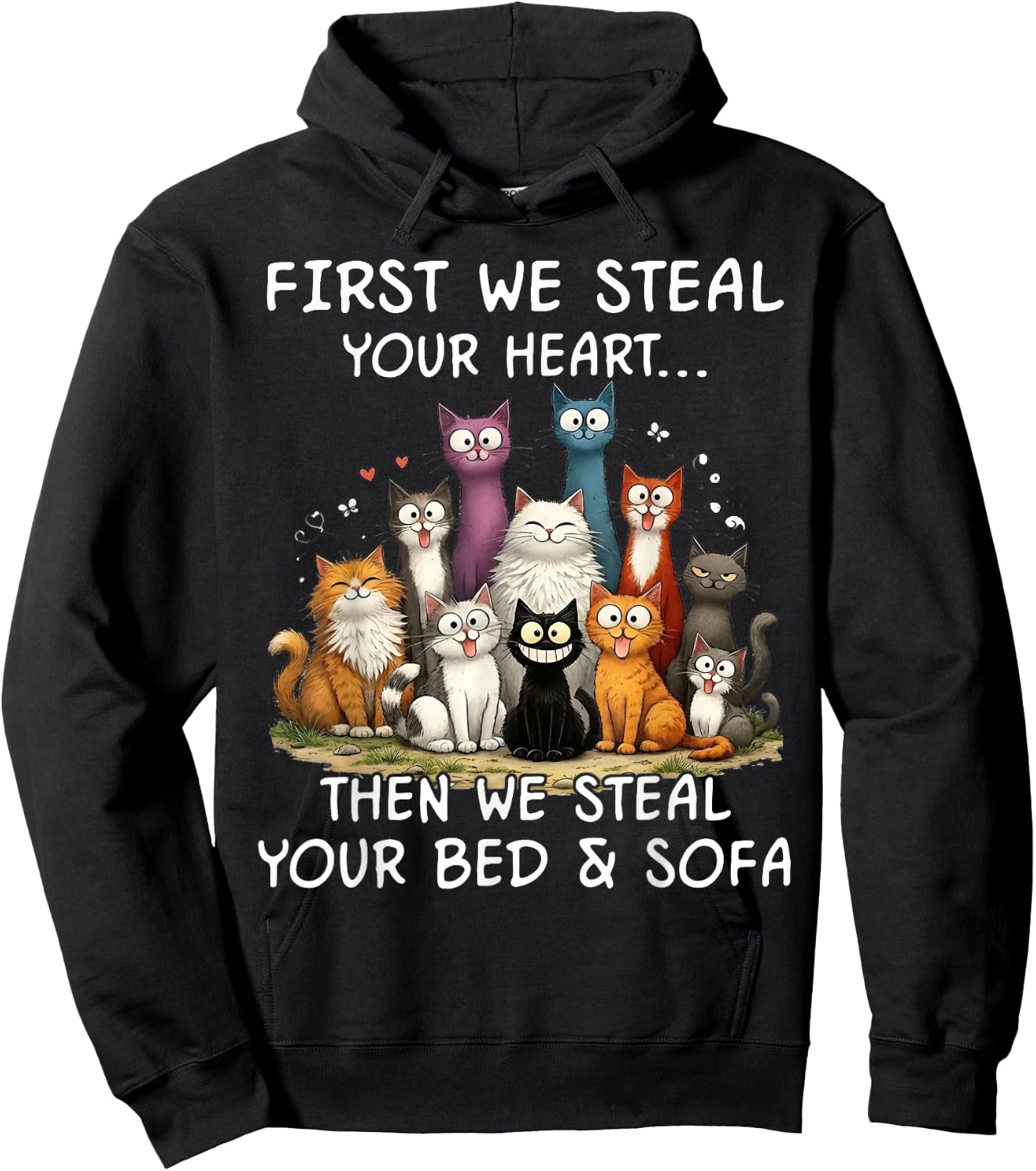 First We Steal Your Heart Cats Bed and Sofa Hoodie - Hoodie | Black