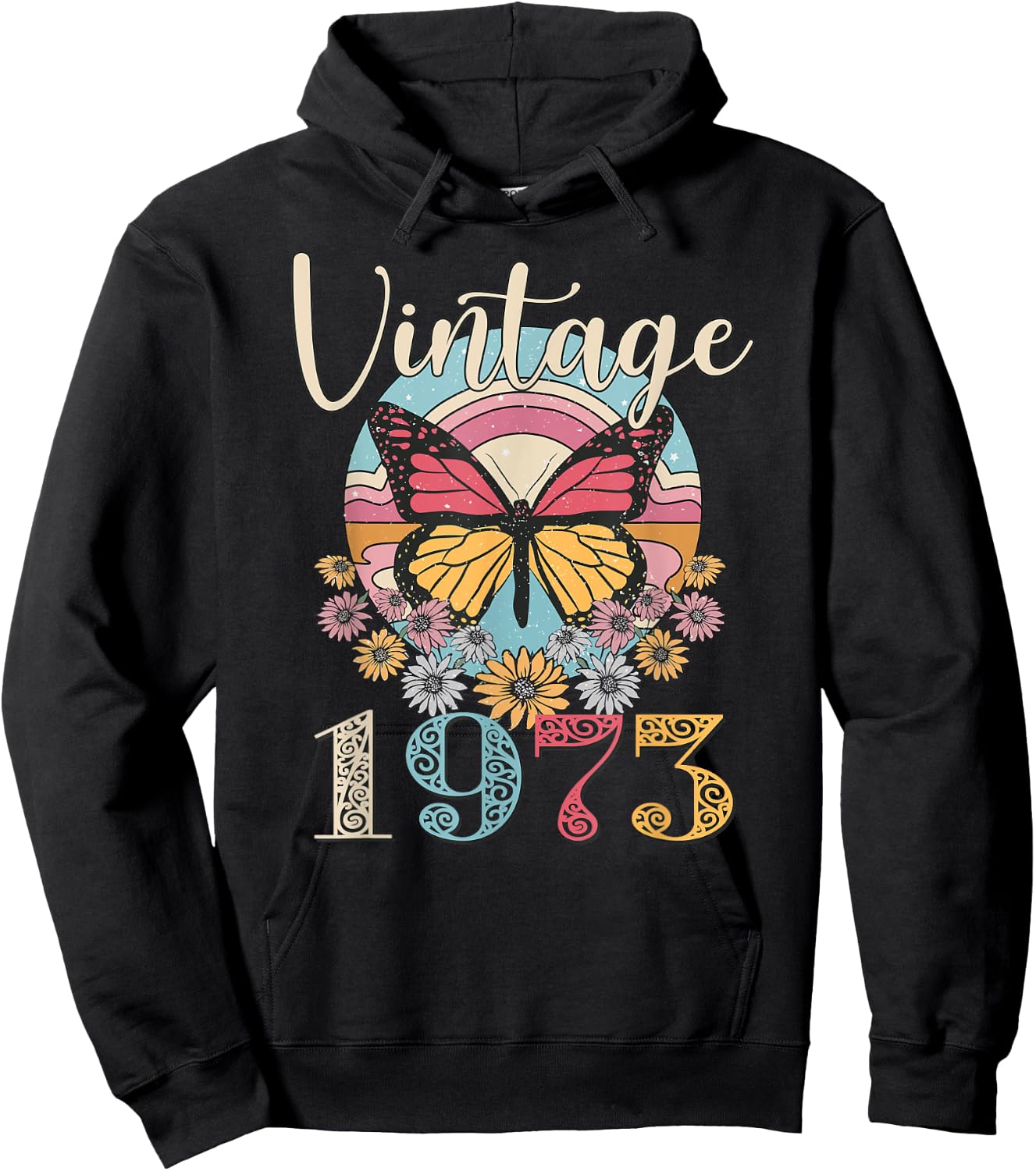 Vintage 49th 1973 Butterfly Floral Birthday Women Mom Gifts Hoodie - Hoodie | Black