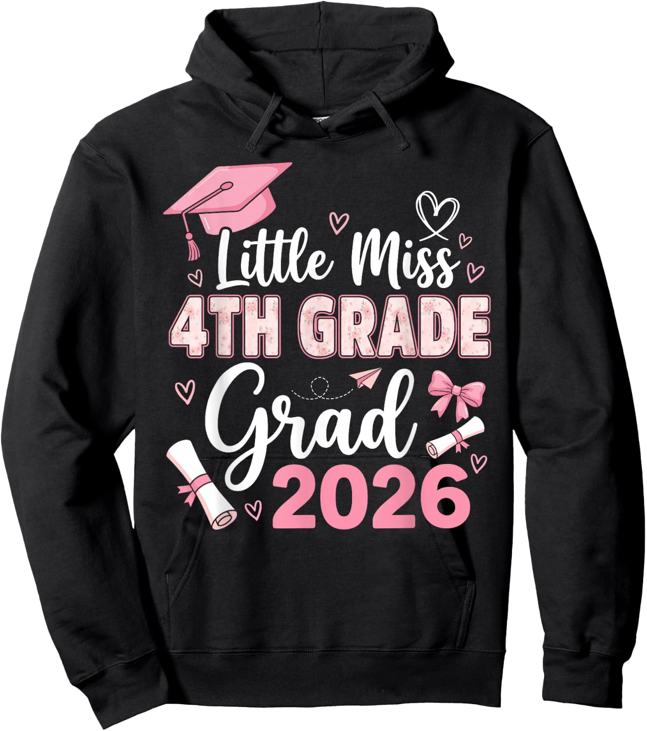 Little Miss 4th Grade Graduation 2026 Coquette Graduation Hoodie - Hoodie | Black