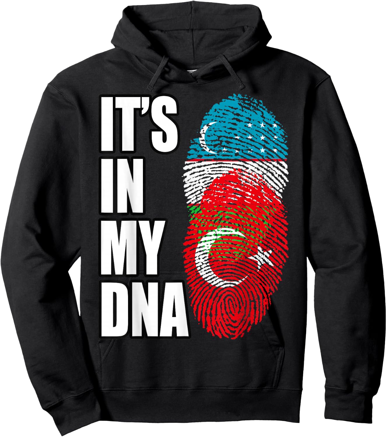 Uzbek And Turkish Mix Heritage DNA Flag Hoodie - Hoodie | Black