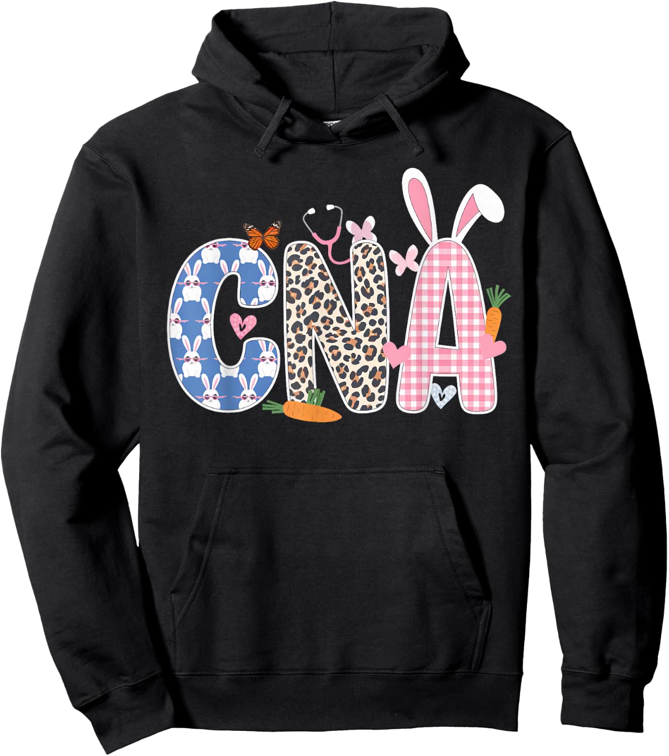 CNA Bunny Women Easter Day for Nurses & Easter Lovers Women Hoodie - Hoodie | Black
